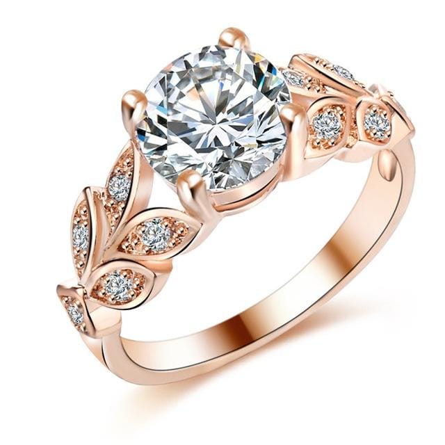 Crystal Leaf Shape Cubic Zircon Ring for Women Jewelry, Ring Size: 9