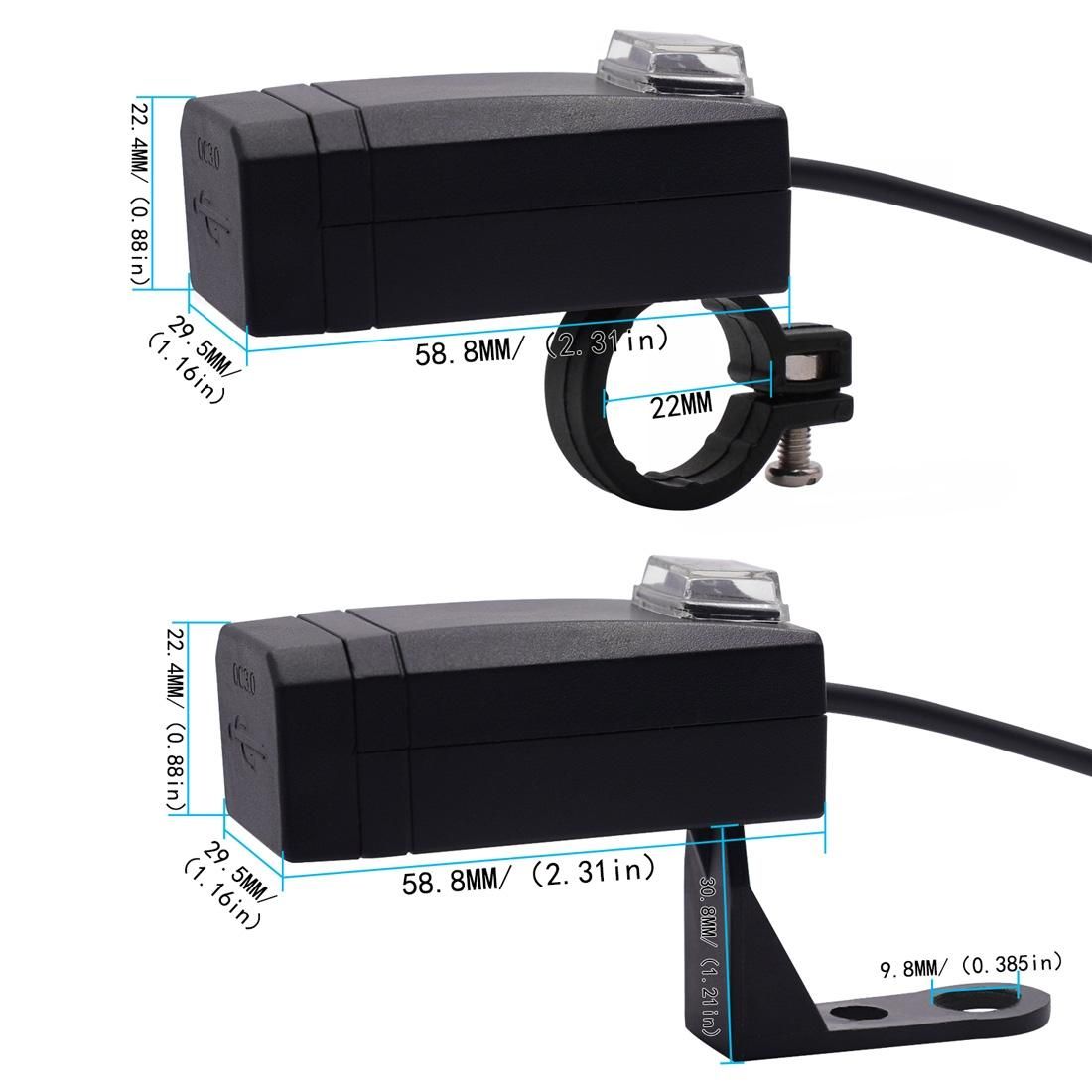 Motorcycle Waterproof QC3.0 Dual USB Fast Charger Adapter with Switch