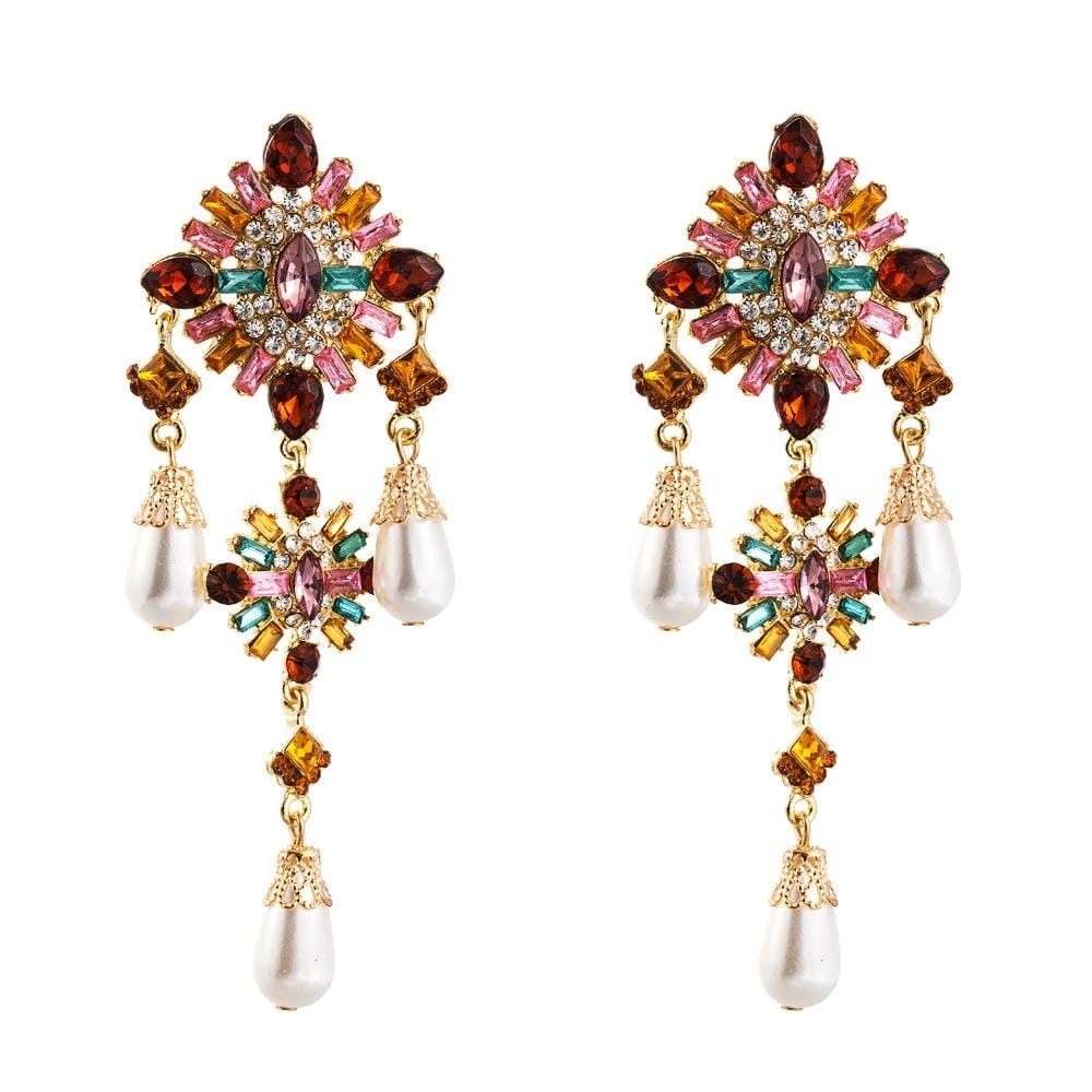 Personalized Multi-layer Tassel Geometric Color Long Earrings (Lake Blue)