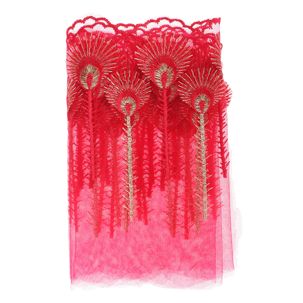 Embroidered Mesh Lace Fabric Craft Ribbon Sewing Trim DIY  Red