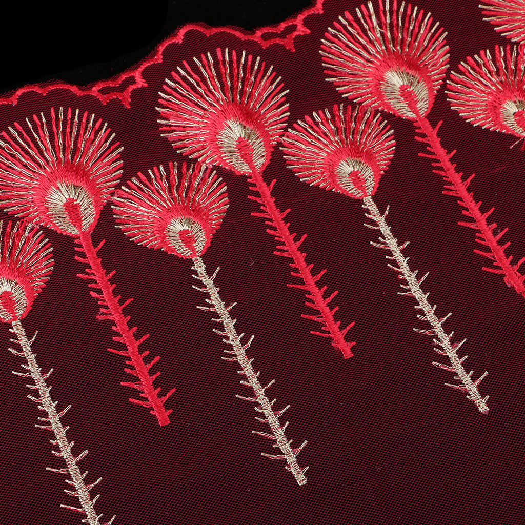 Embroidered Mesh Lace Fabric Craft Ribbon Sewing Trim DIY  Red