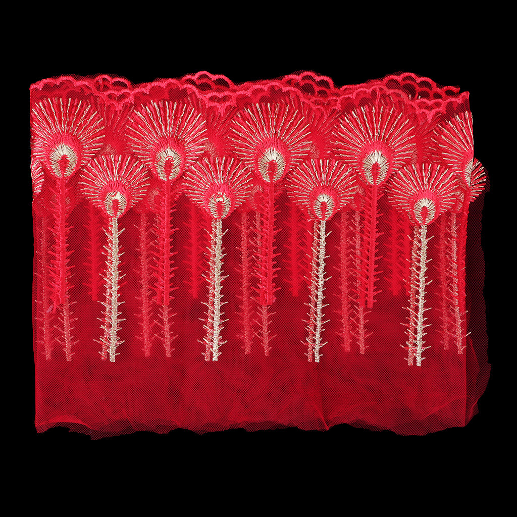 Embroidered Mesh Lace Fabric Craft Ribbon Sewing Trim DIY  Red
