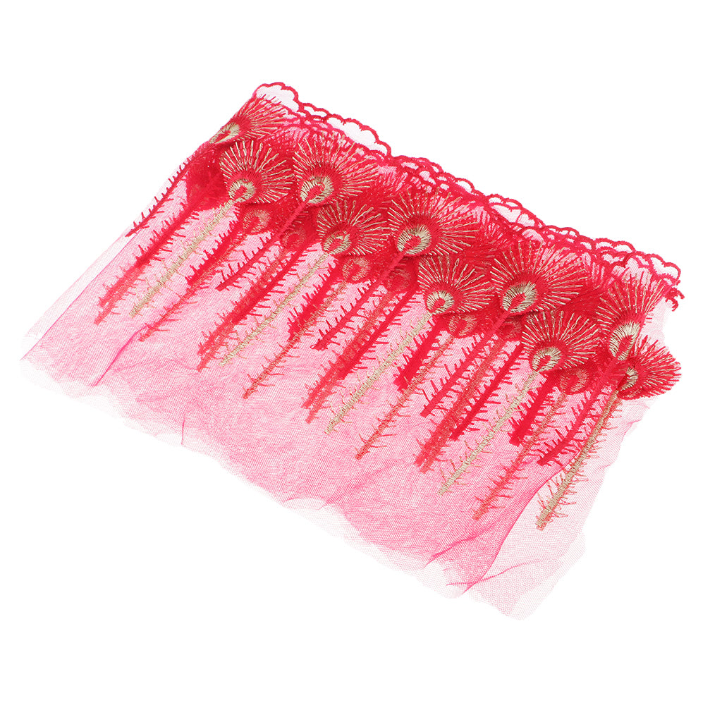 Embroidered Mesh Lace Fabric Craft Ribbon Sewing Trim DIY  Red