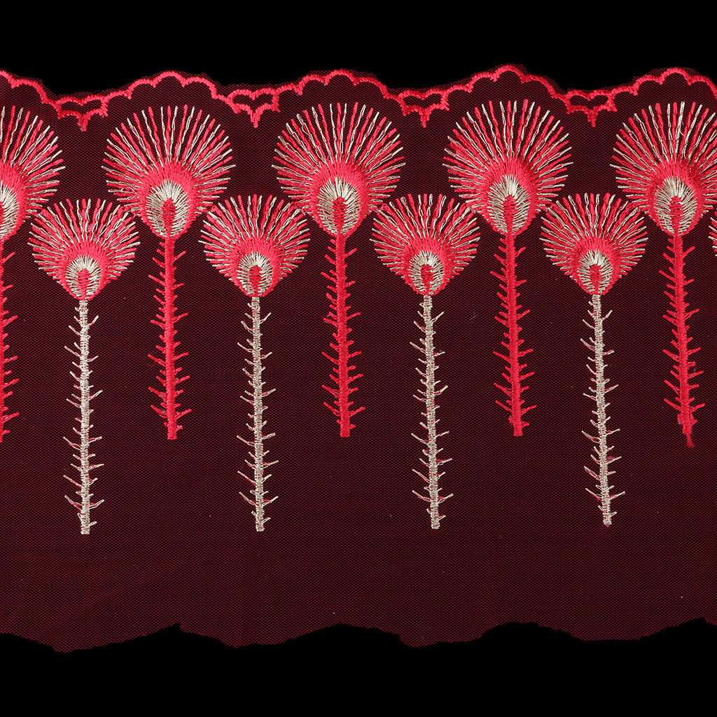 Embroidered Mesh Lace Fabric Craft Ribbon Sewing Trim DIY  Red