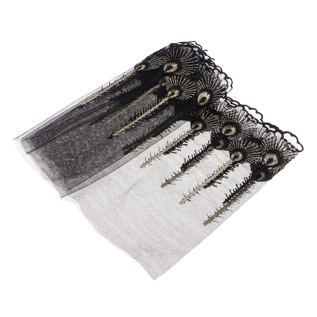 Embroidered Mesh Lace Fabric Craft Ribbon Sewing Trim DIY  Black