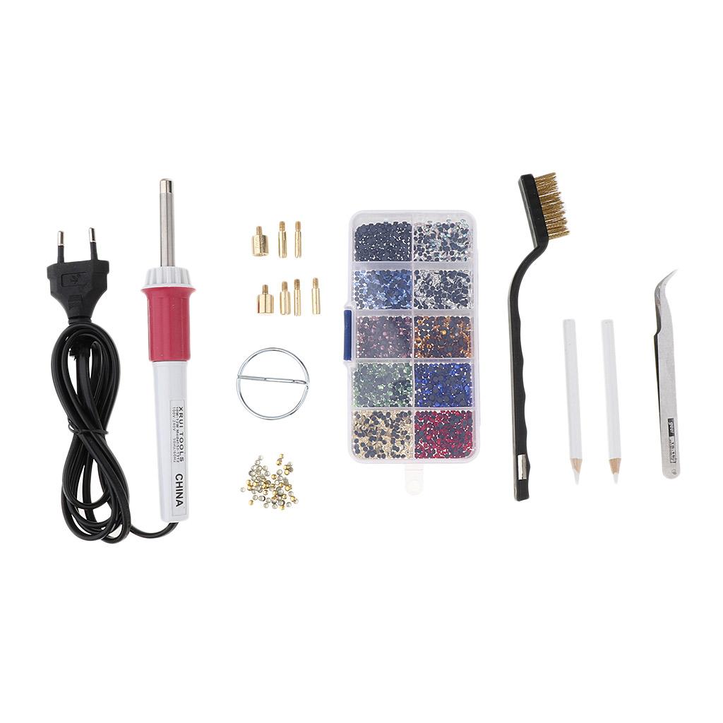 EU Plug Hot Fix Applicator Rhinestone Setter Wand Heater Tool Kit Set White