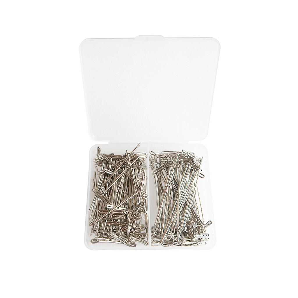 100 Pieces Mixed Sizes Steel Wig T-Pins with Plastic Stroage Box 54mm & 45mm