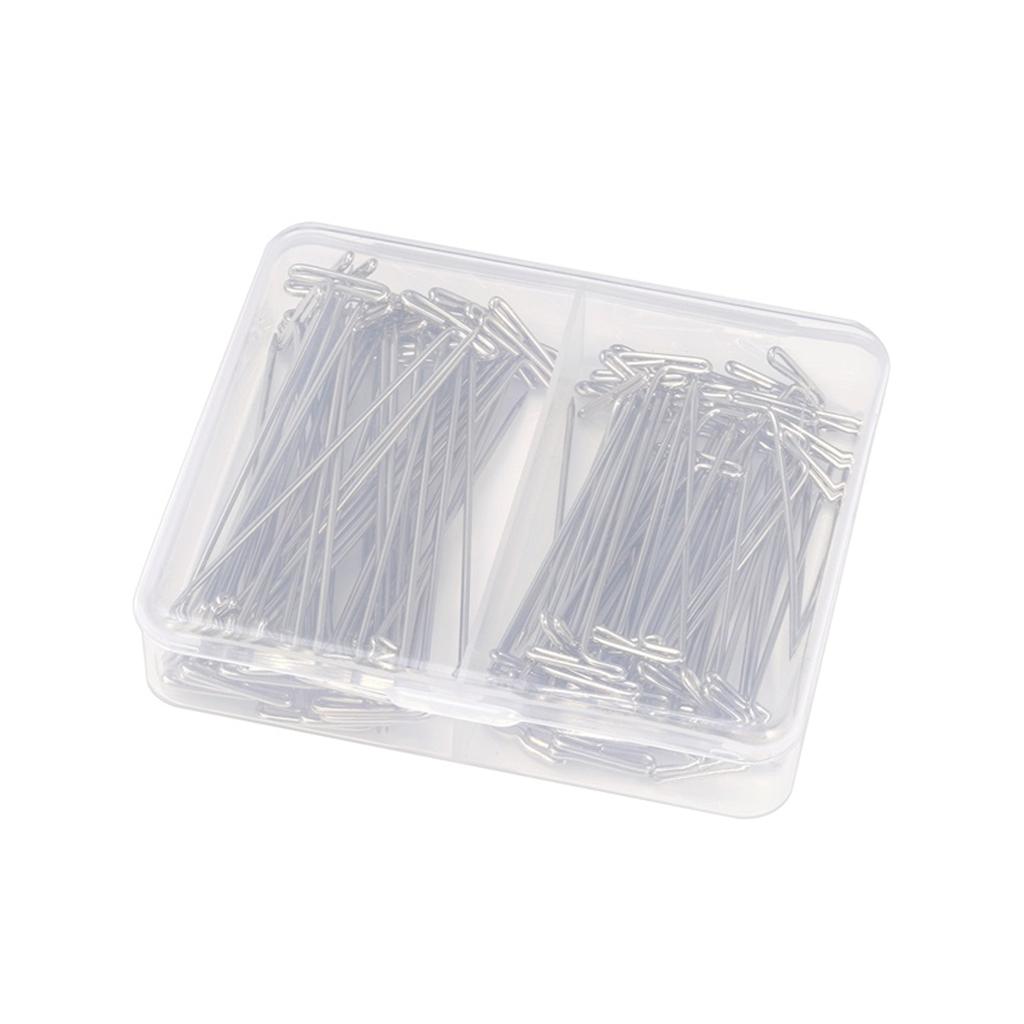 100 Pieces Mixed Sizes Steel Wig T-Pins with Plastic Stroage Box 54mm & 45mm