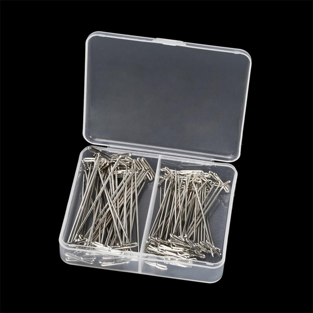 100 Pieces Mixed Sizes Steel Wig T-Pins with Plastic Stroage Box 54mm & 45mm