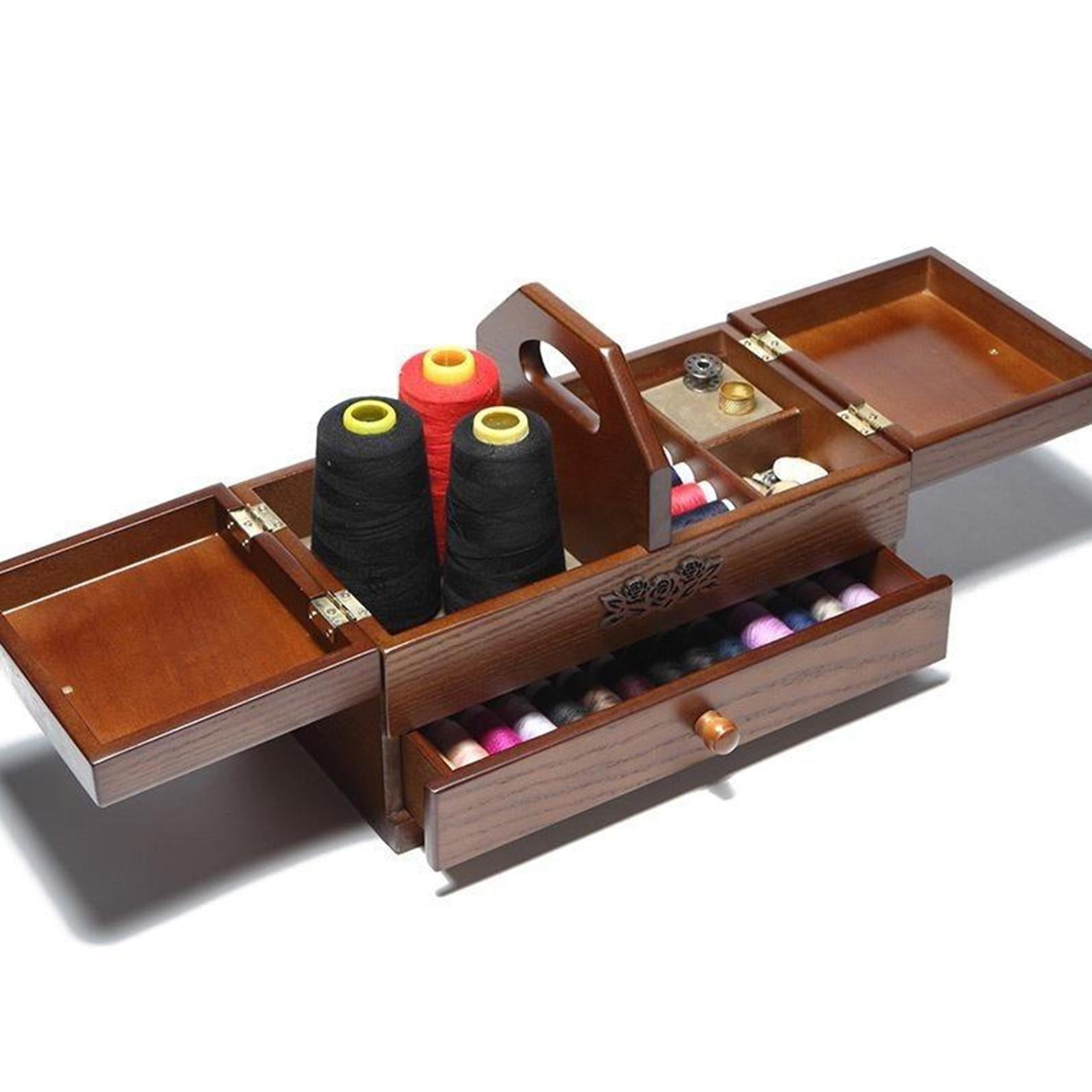 Expand Case Wooden Sewing Box Basket Craft Jewelry Storage Organizer Holder