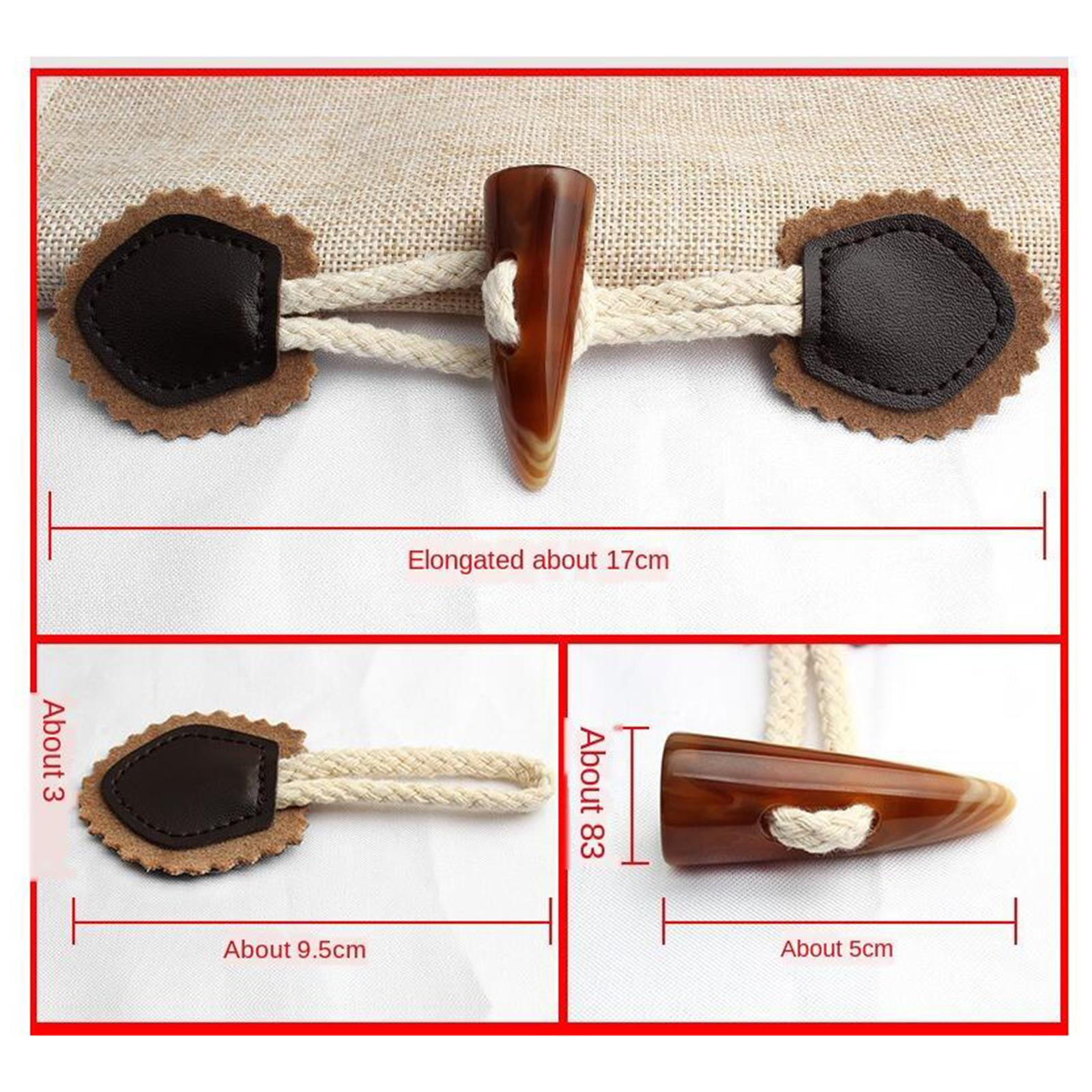 4 Pairs Leather Sew-On Toggles Resin Horn Button Closures DIY Sewing Black