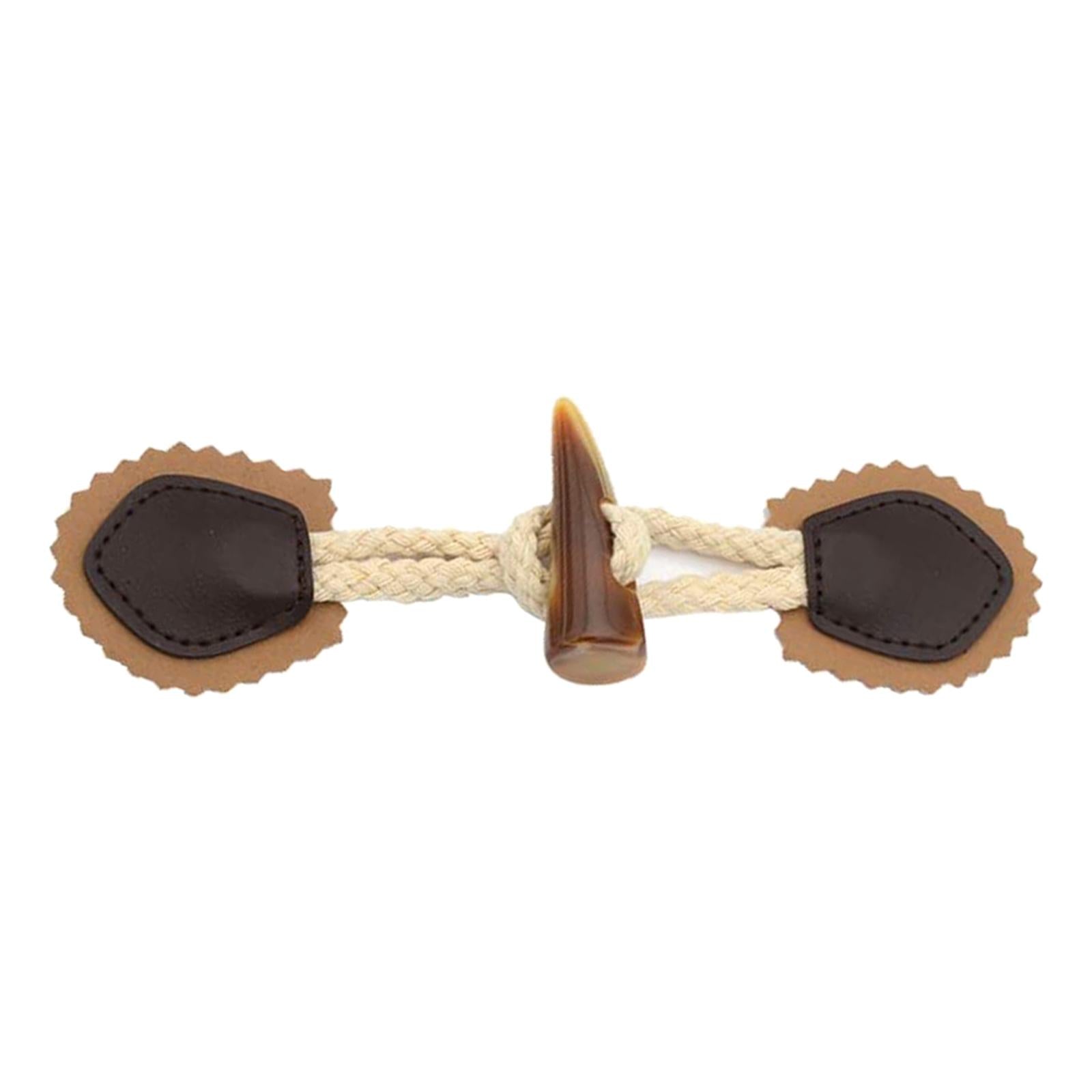 4 Pairs Leather Sew-On Toggles Resin Horn Button Closures DIY Sewing Brown