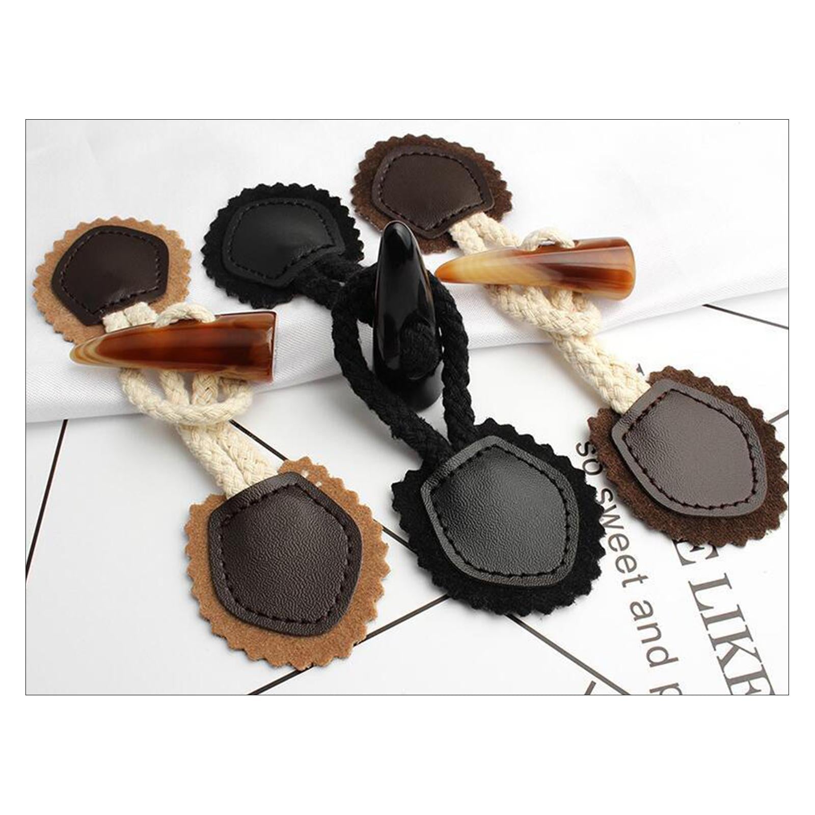 4 Pairs Leather Sew-On Toggles Resin Horn Button Closures DIY Sewing Coffee