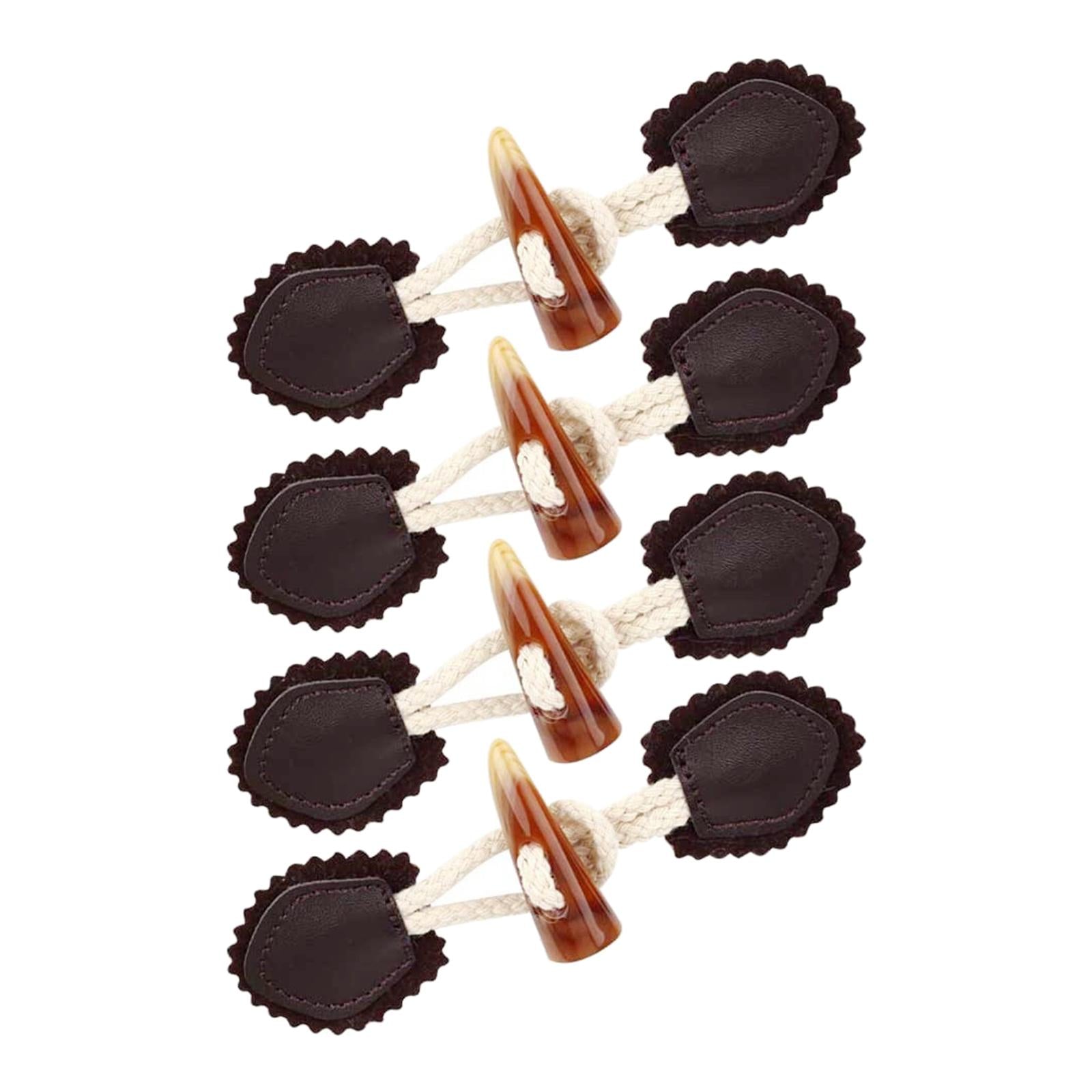 4 Pairs Leather Sew-On Toggles Resin Horn Button Closures DIY Sewing Coffee