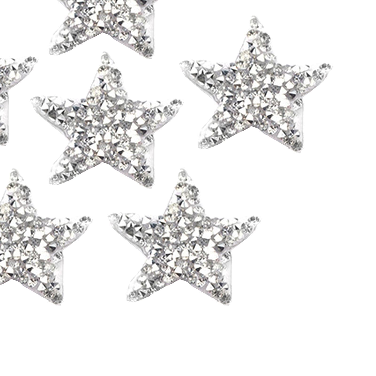 6PCS Rhinestone Star Patches Iron On Sew on Patch Appliques Silver