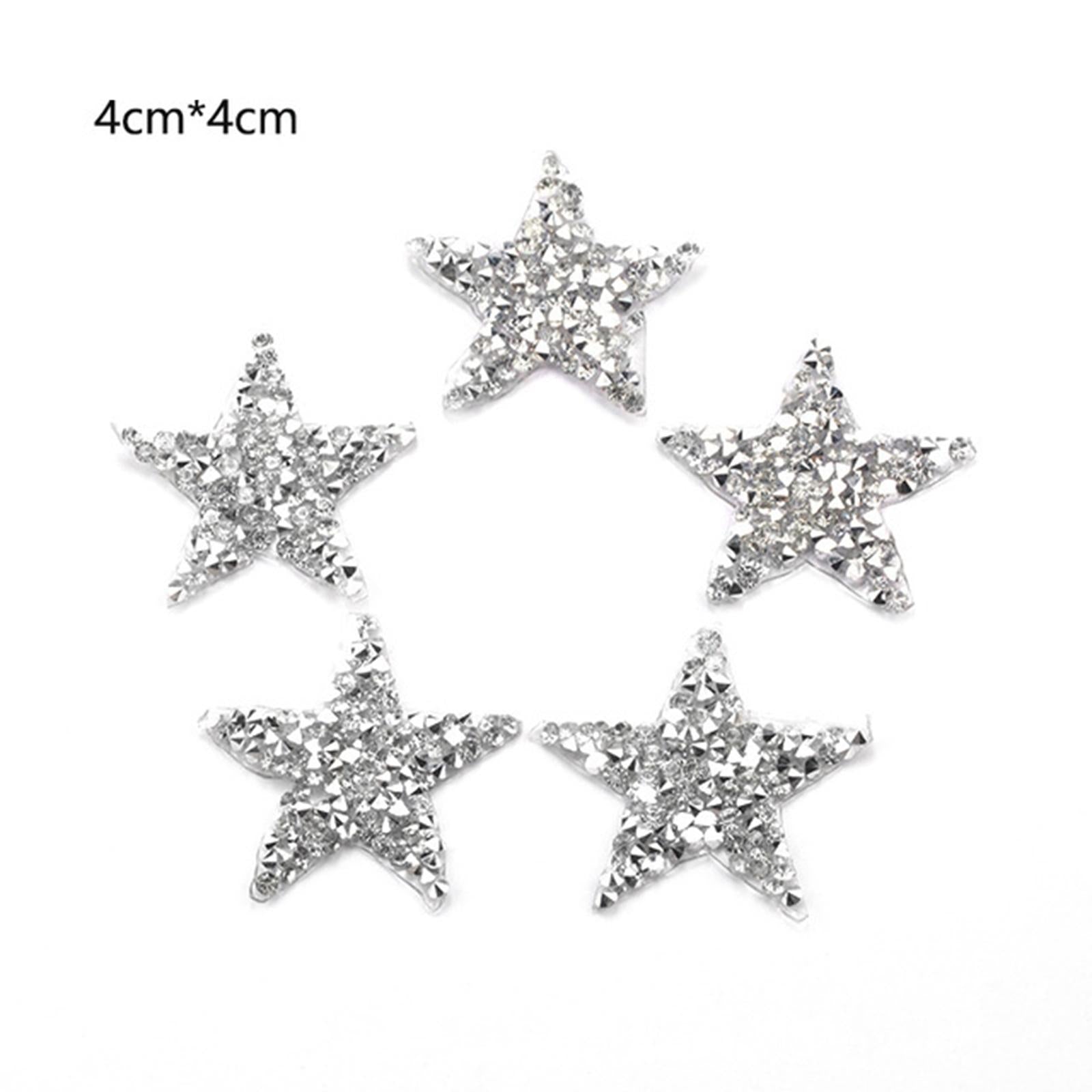 6PCS Rhinestone Star Patches Iron On Sew on Patch Appliques Silver