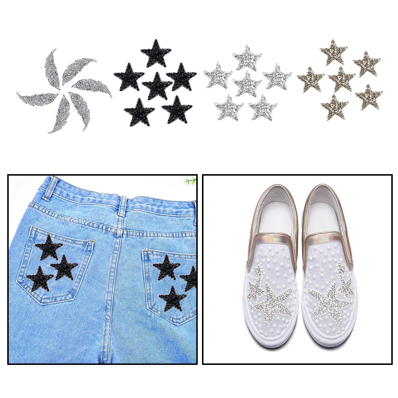 6PCS Rhinestone Star Patches Iron On Sew on Patch Appliques Silver