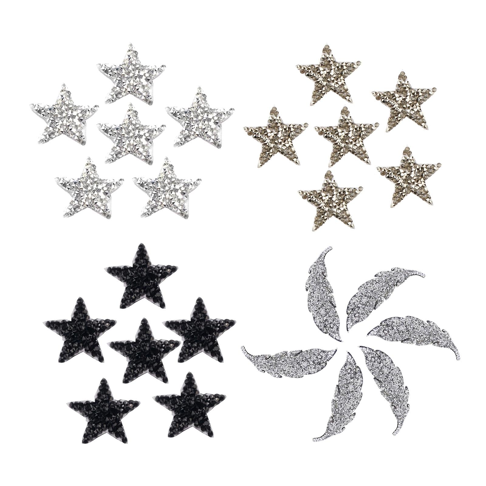 6PCS Rhinestone Star Patches Iron On Sew on Patch Appliques Silver