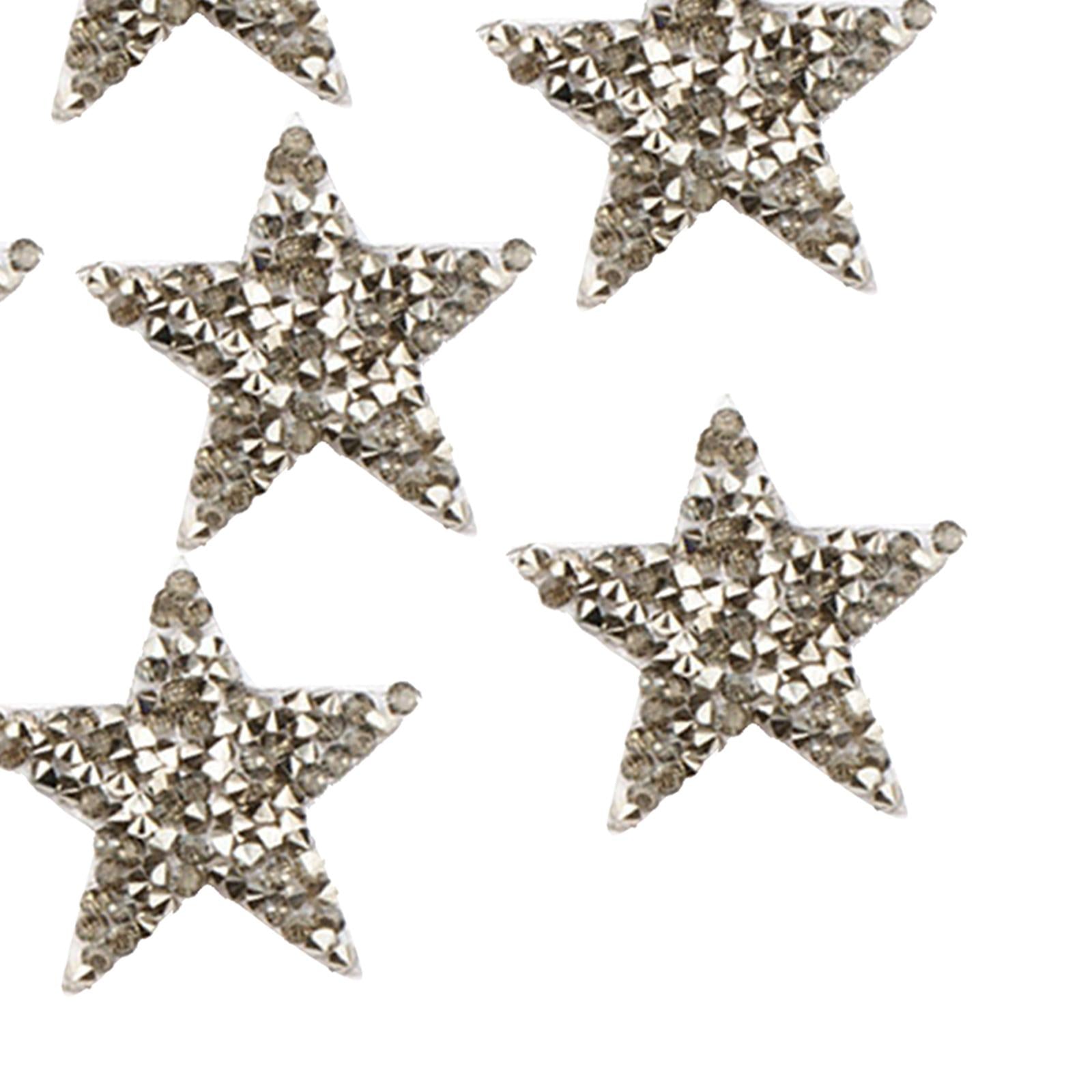 6PCS Rhinestone Star Patches Iron On Sew on Patch Appliques Light Grey