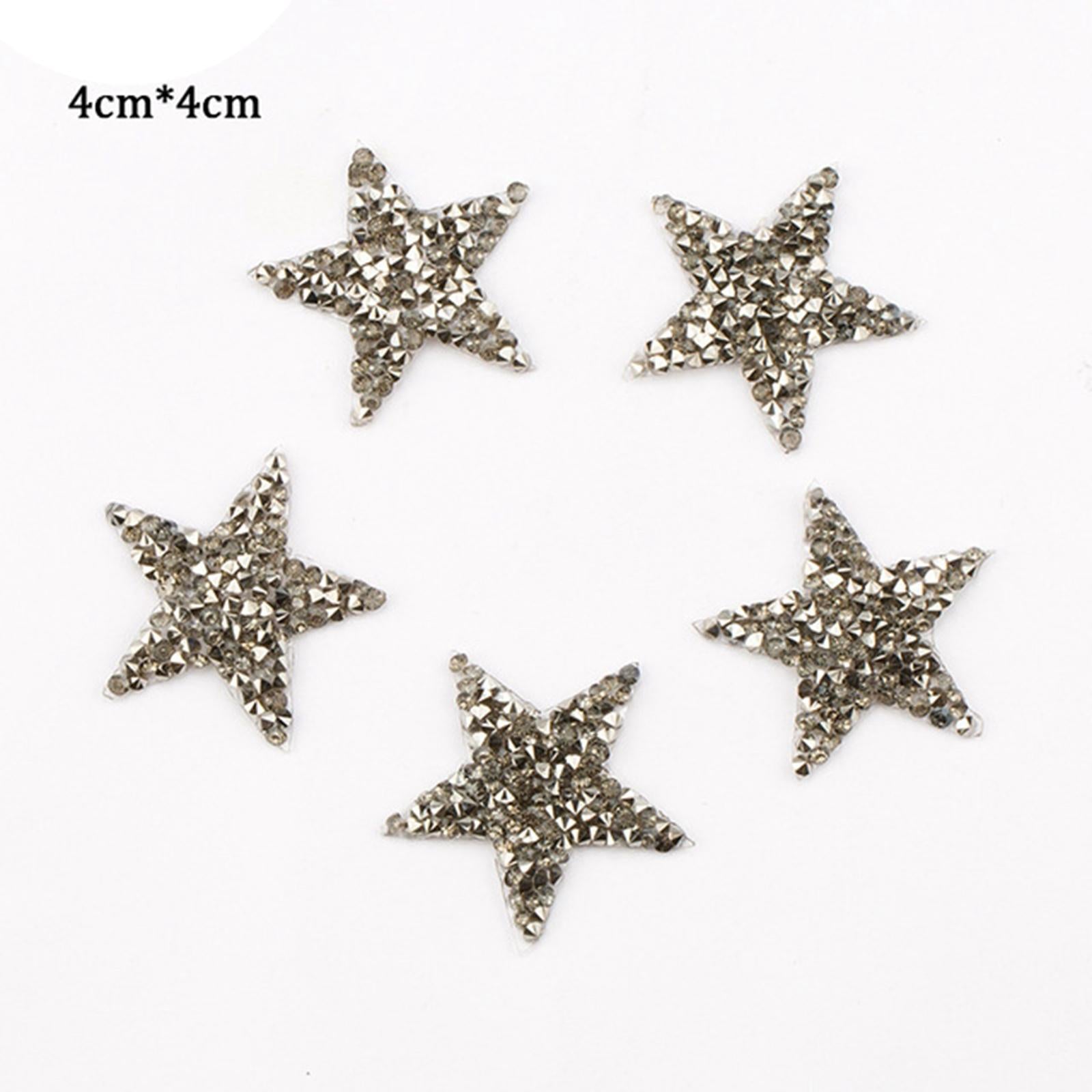 6PCS Rhinestone Star Patches Iron On Sew on Patch Appliques Light Grey