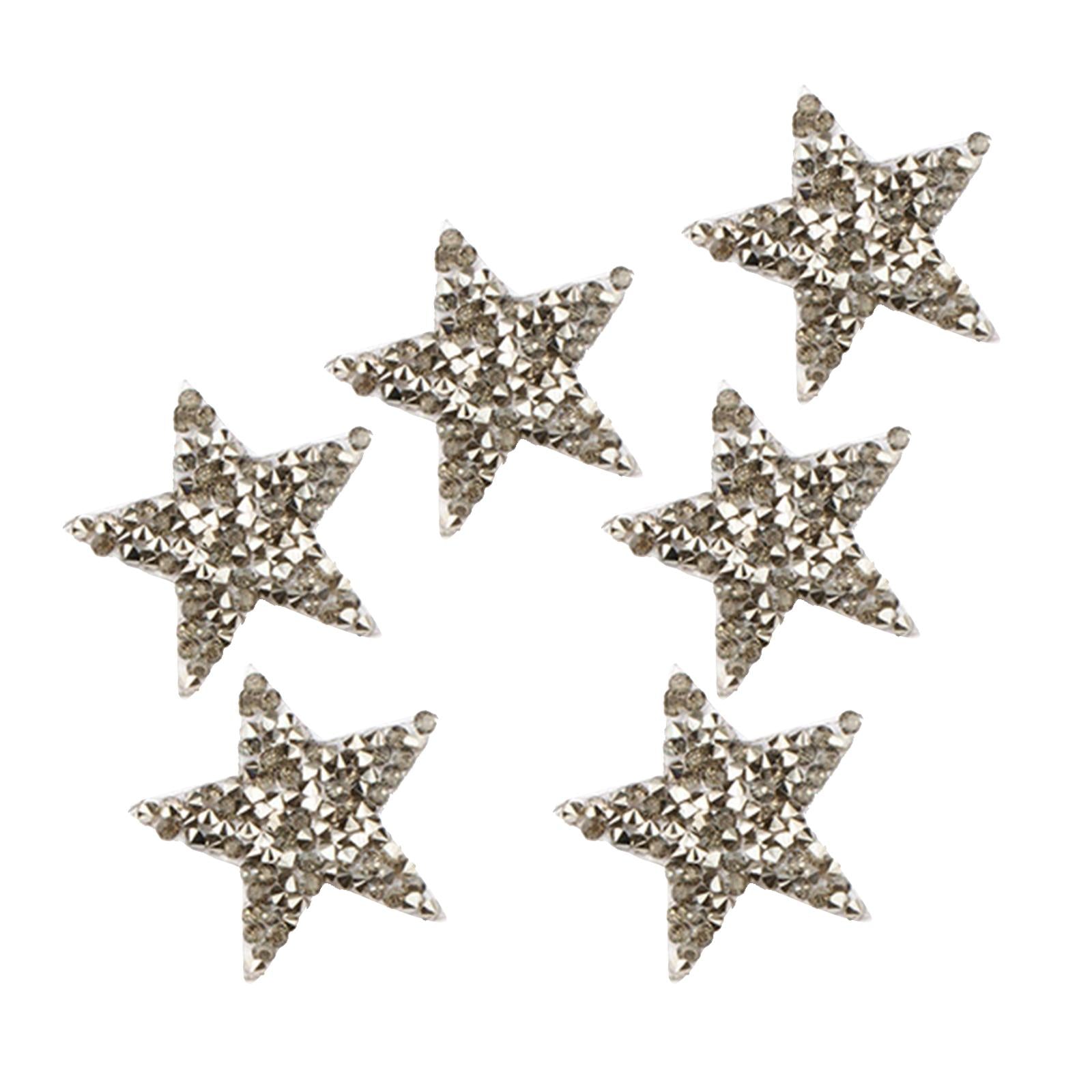 6PCS Rhinestone Star Patches Iron On Sew on Patch Appliques Light Grey