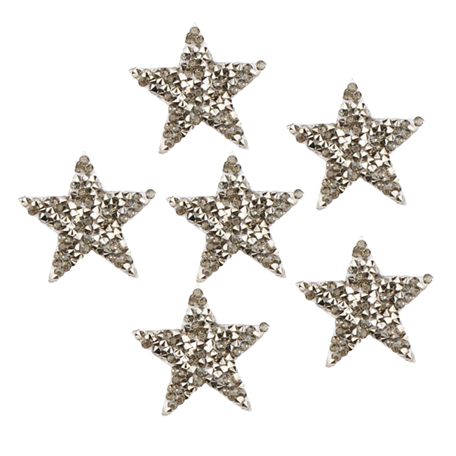 6PCS Rhinestone Star Patches Iron On Sew on Patch Appliques Light Grey
