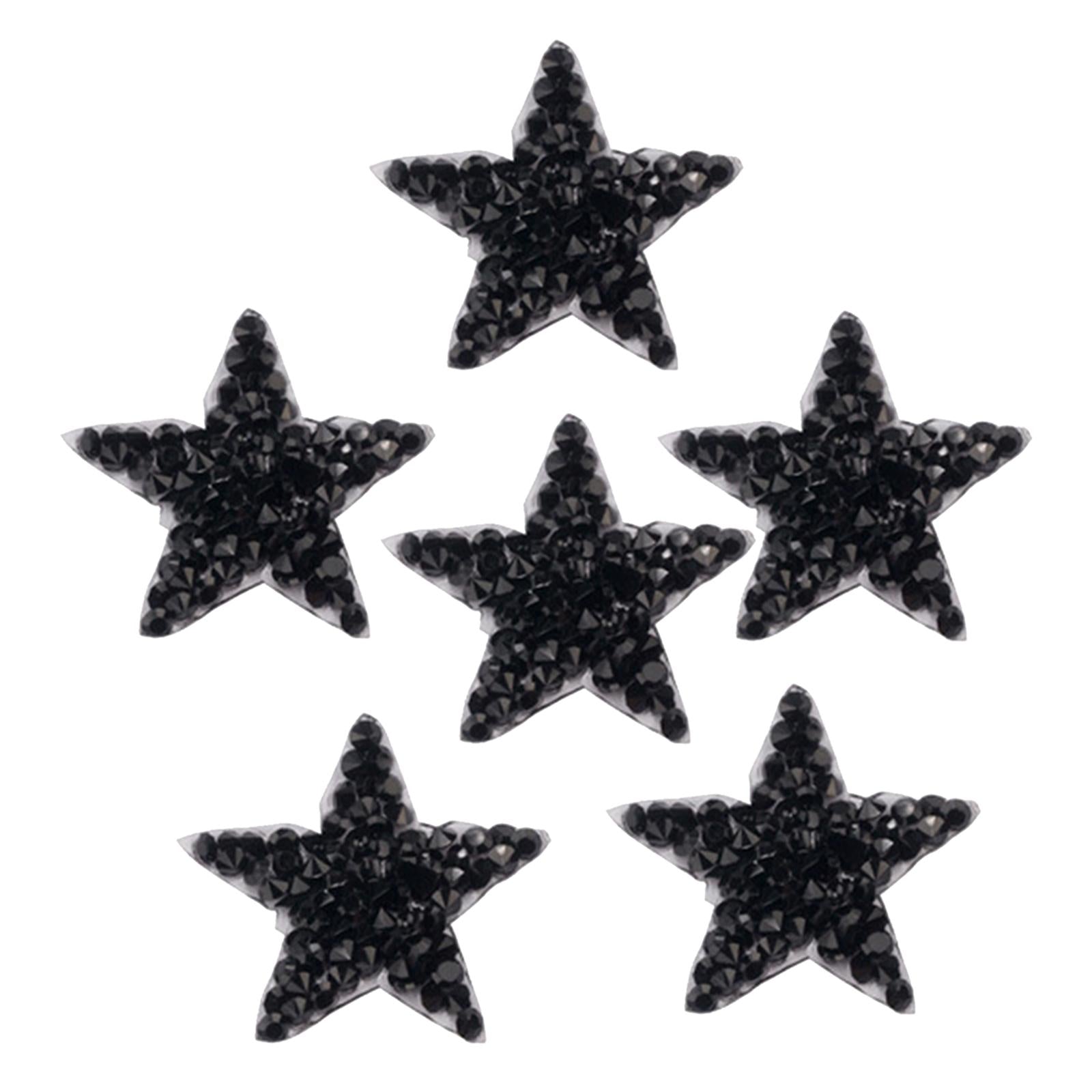 6PCS Rhinestone Star Patches Iron On Sew on Patch Appliques Black