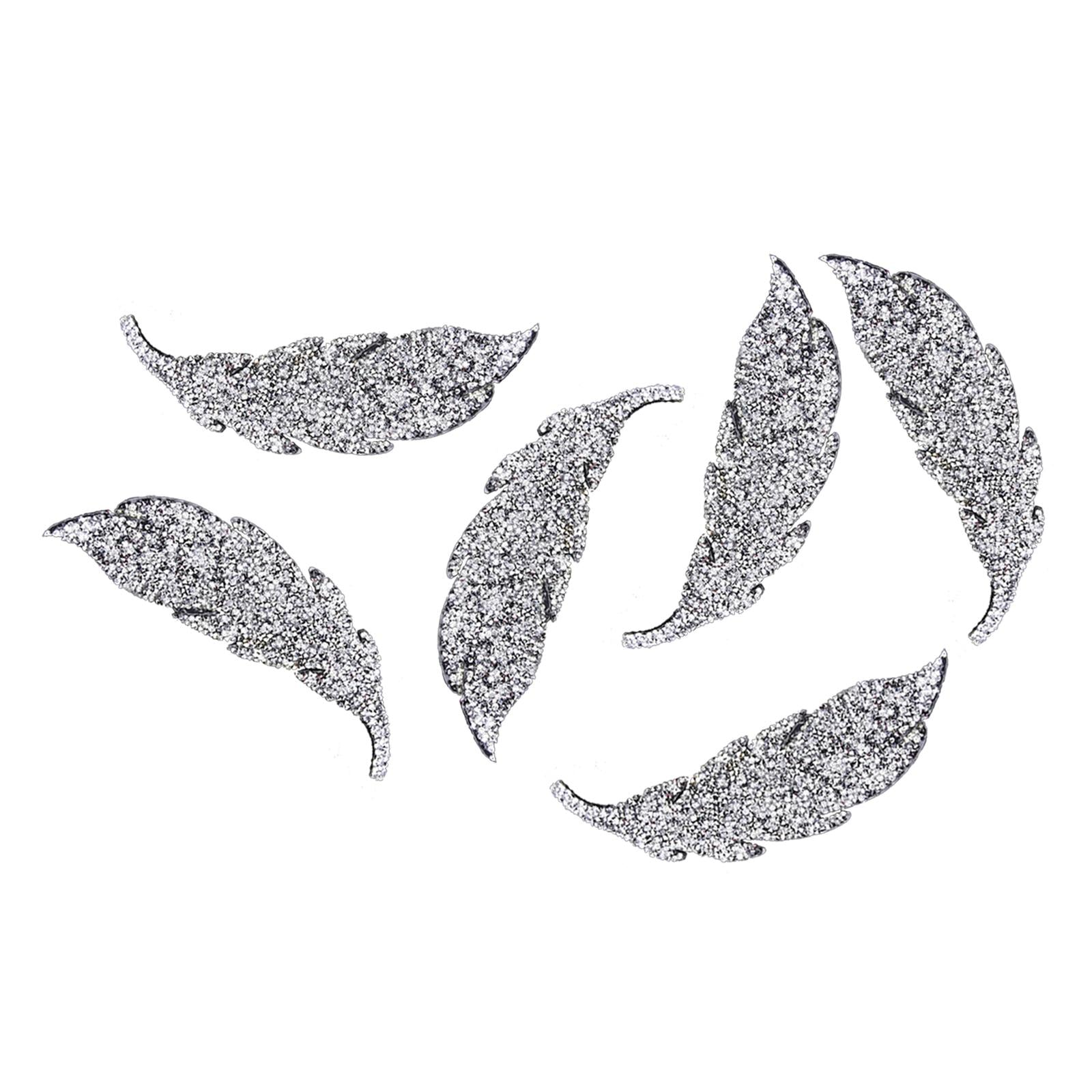 6PCS Rhinestone Leaf Patches Appliques Iron On Sew-on Patch Clothing Repair