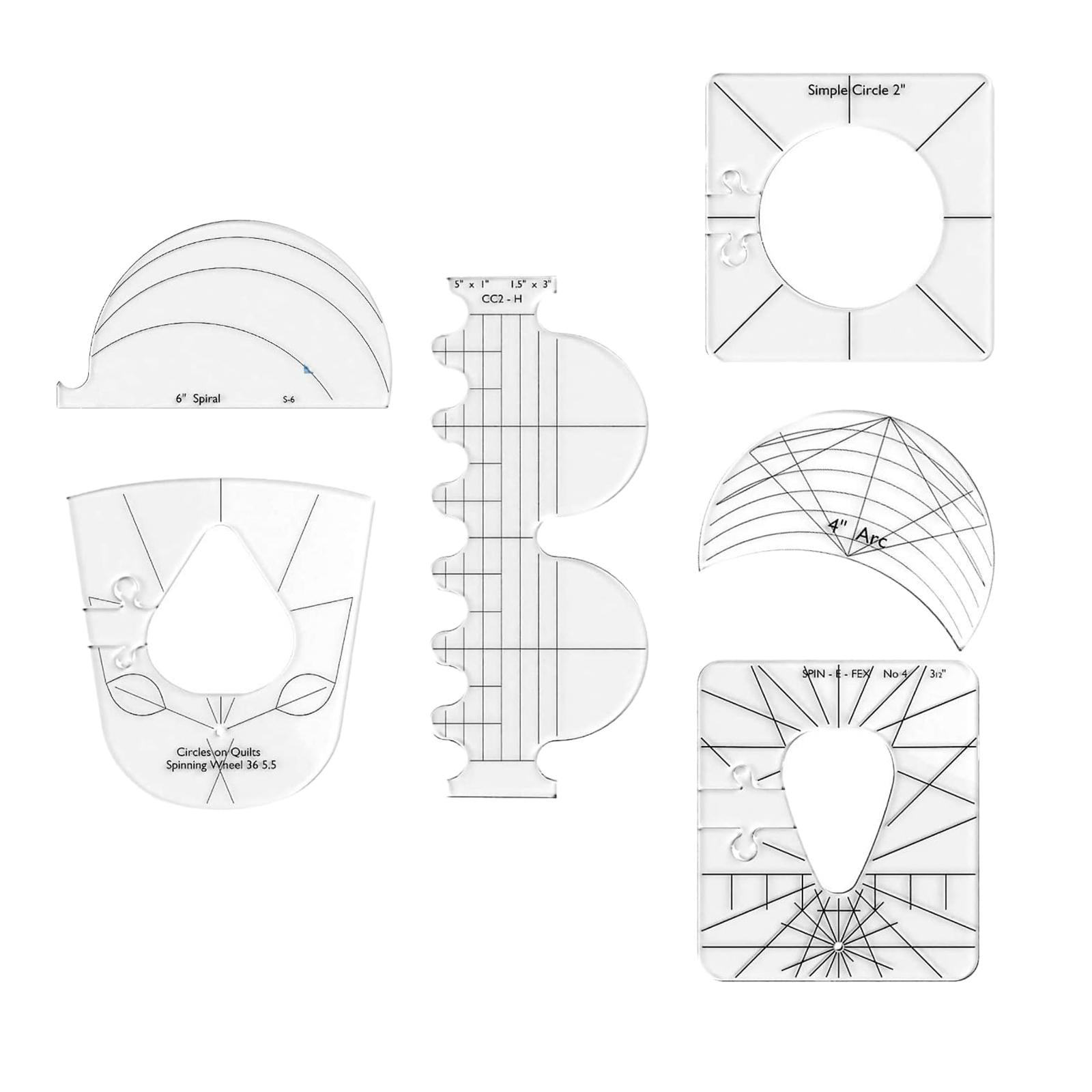 6Pcs/Set Clear Acrylic Laser Cut Quilting Templates