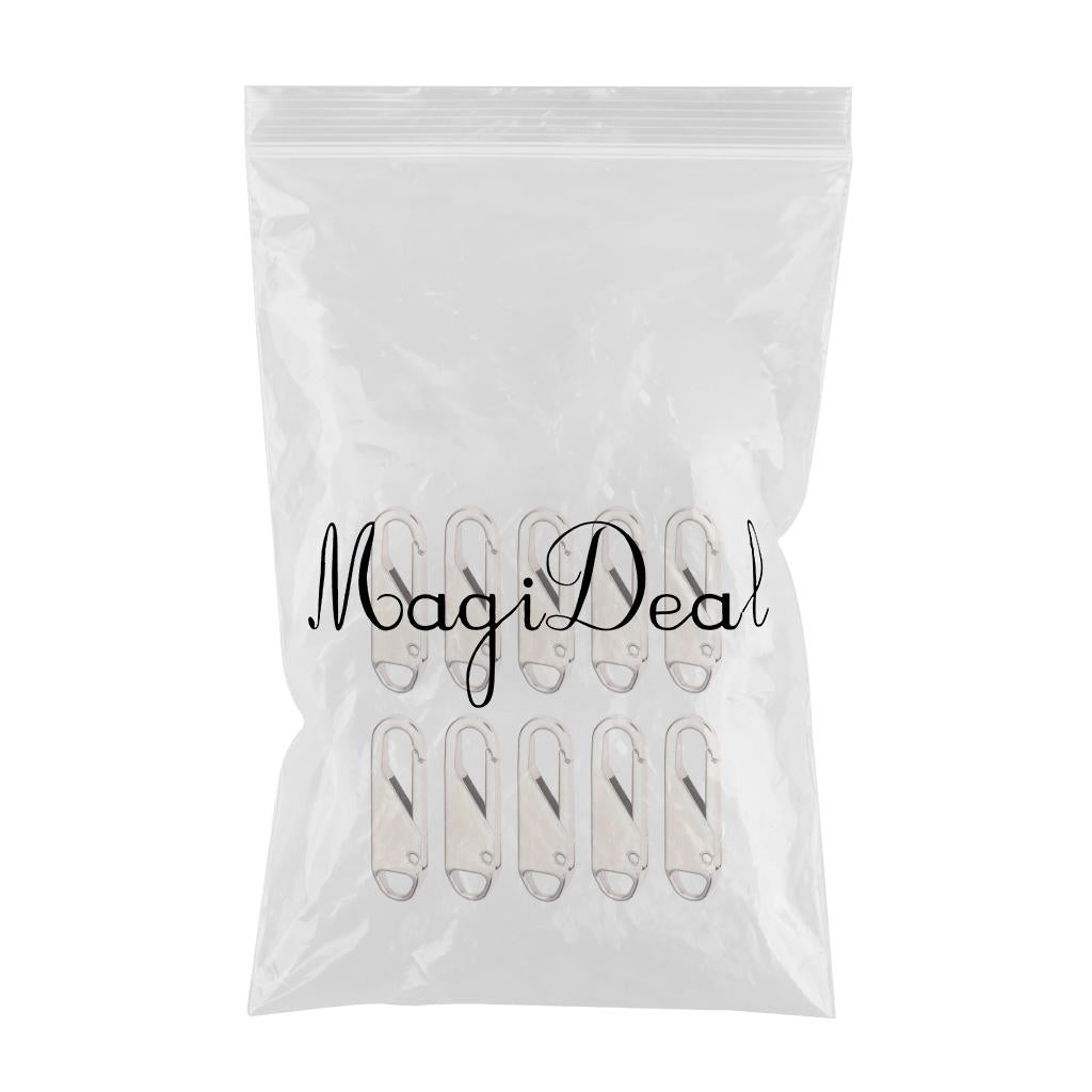 10 Pcs Zipper Pull Replacement Metal Zipper Gripper Fixer Tabs  Silver