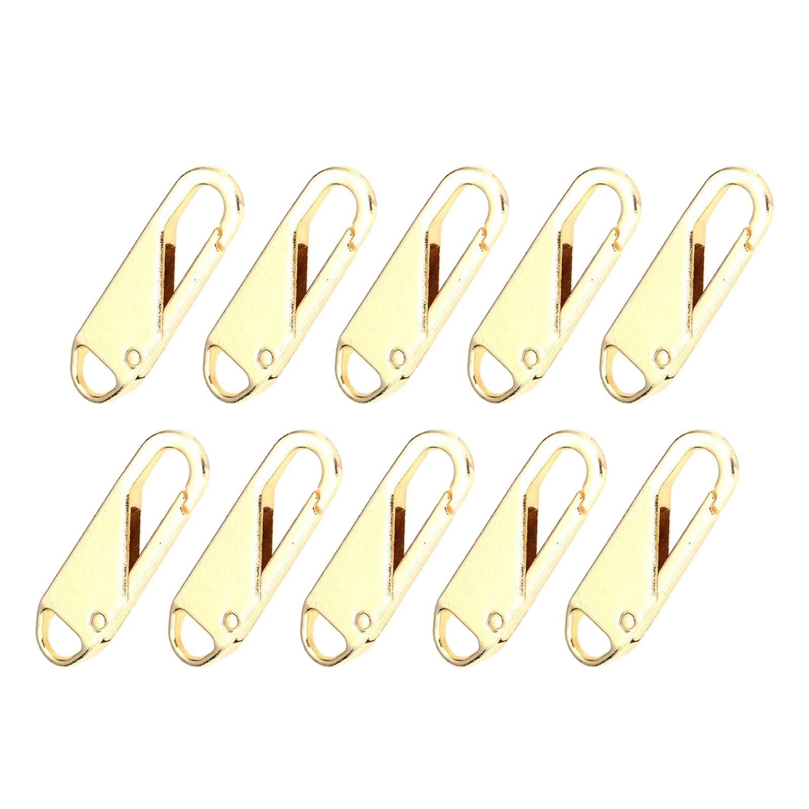 10 Pcs Zipper Pull Replacement Metal Zipper Gripper Fixer Tabs  Golden