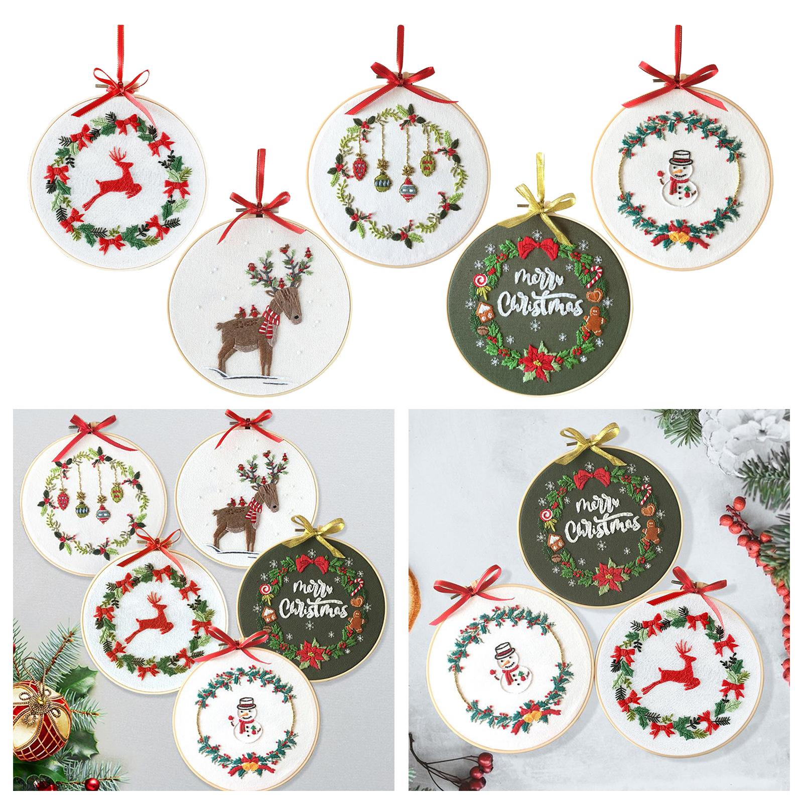 Embroidery Kit Hand Cross Stitch Material Home Decor Making Hoop Reindeer