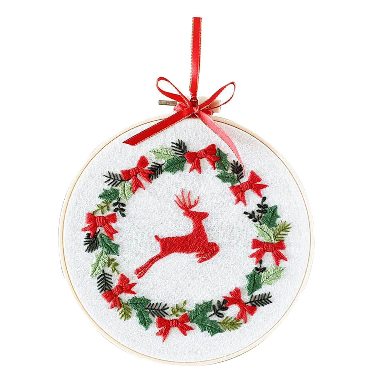 Embroidery Kit Hand Cross Stitch Material Home Decor Making Hoop Reindeer
