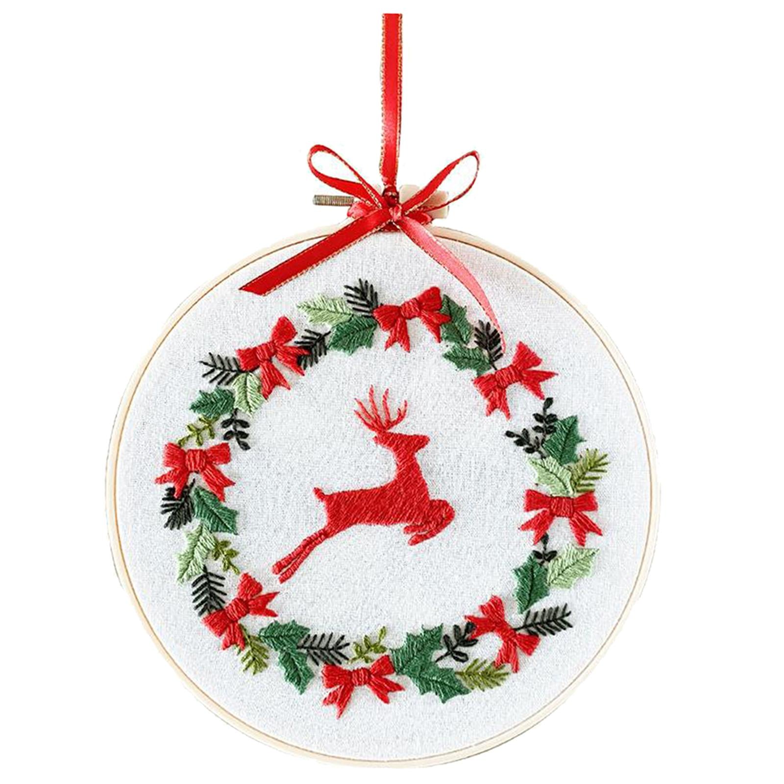 Embroidery Kit Hand Cross Stitch Material Home Decor Making Hoop Reindeer
