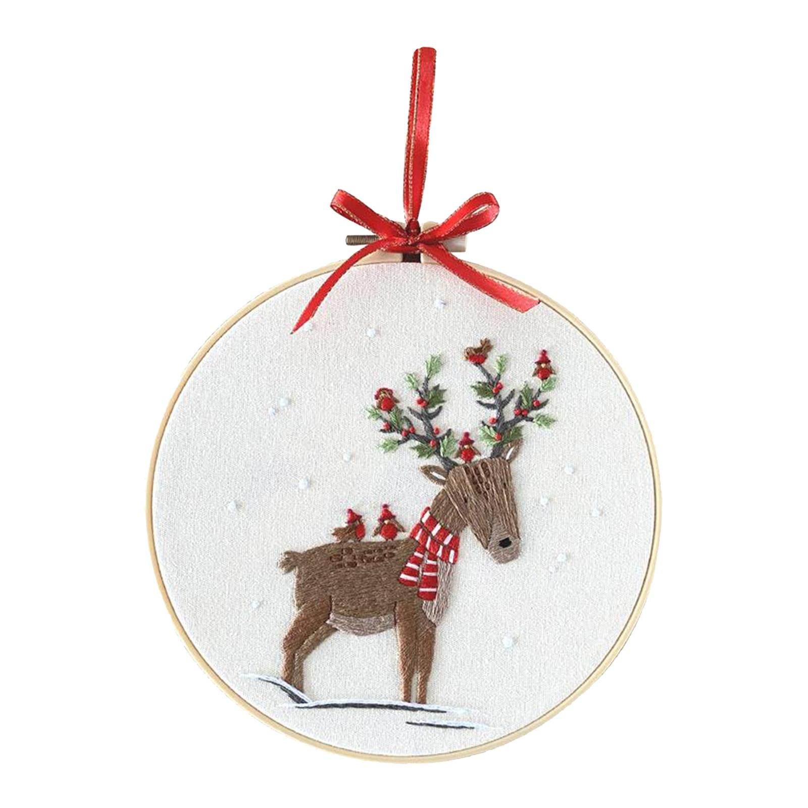 Embroidery Kit Hand Cross Stitch Material Home Decor Making Hoop Reindeer 2