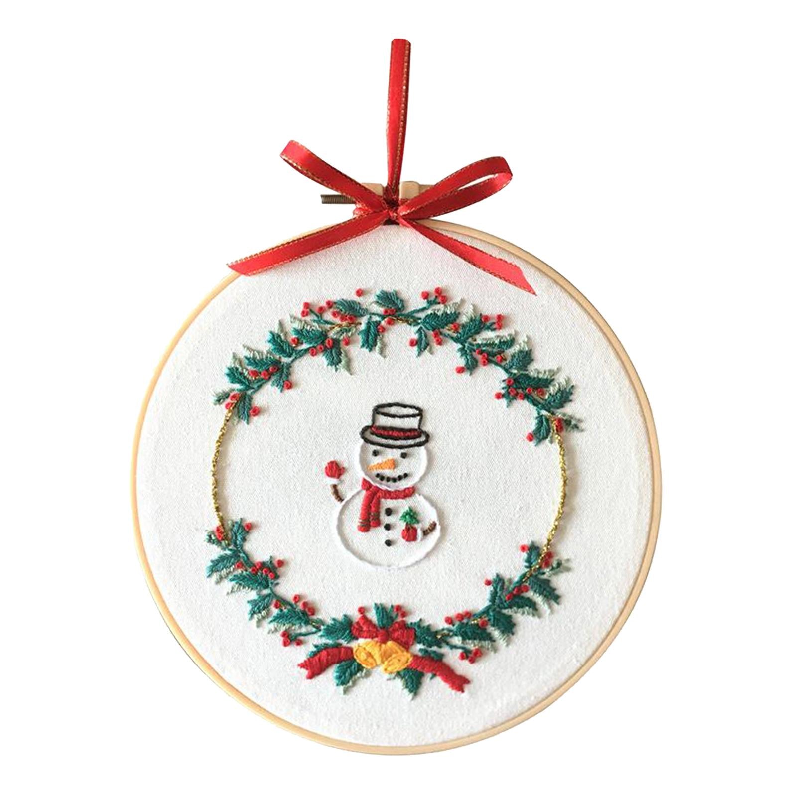 Embroidery Kit Hand Cross Stitch Material Home Decor Making Hoop Snowman