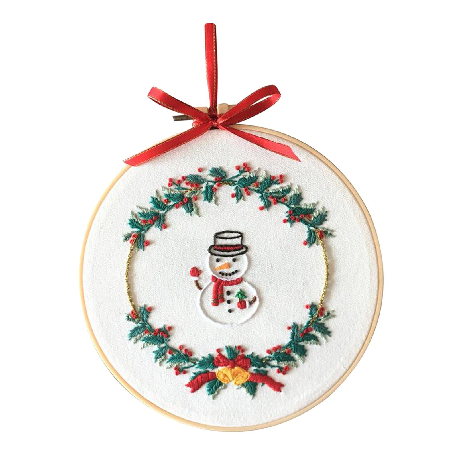 Embroidery Kit Hand Cross Stitch Material Home Decor Making Hoop Snowman