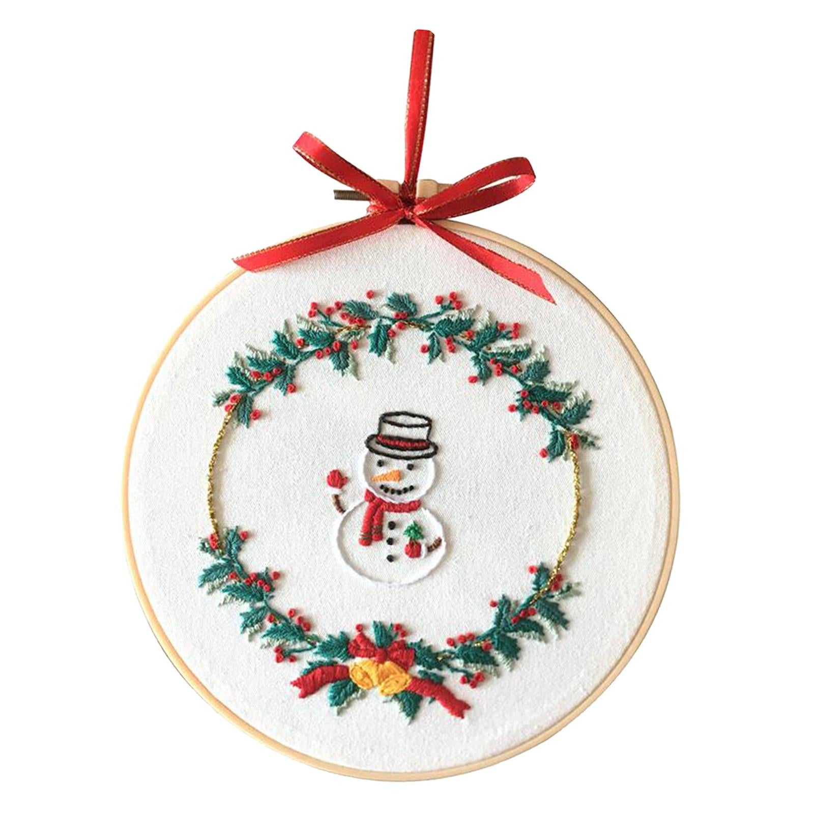 Embroidery Kit Hand Cross Stitch Material Home Decor Making Hoop Snowman