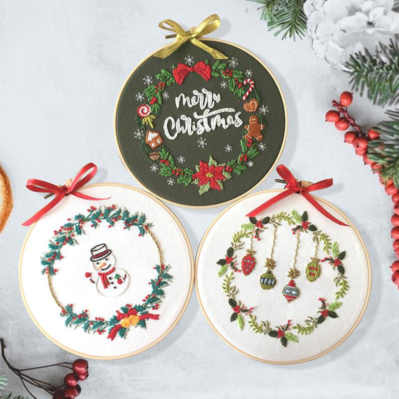 Embroidery Kit Hand Cross Stitch Material Home Decor Making Hoop Snowman