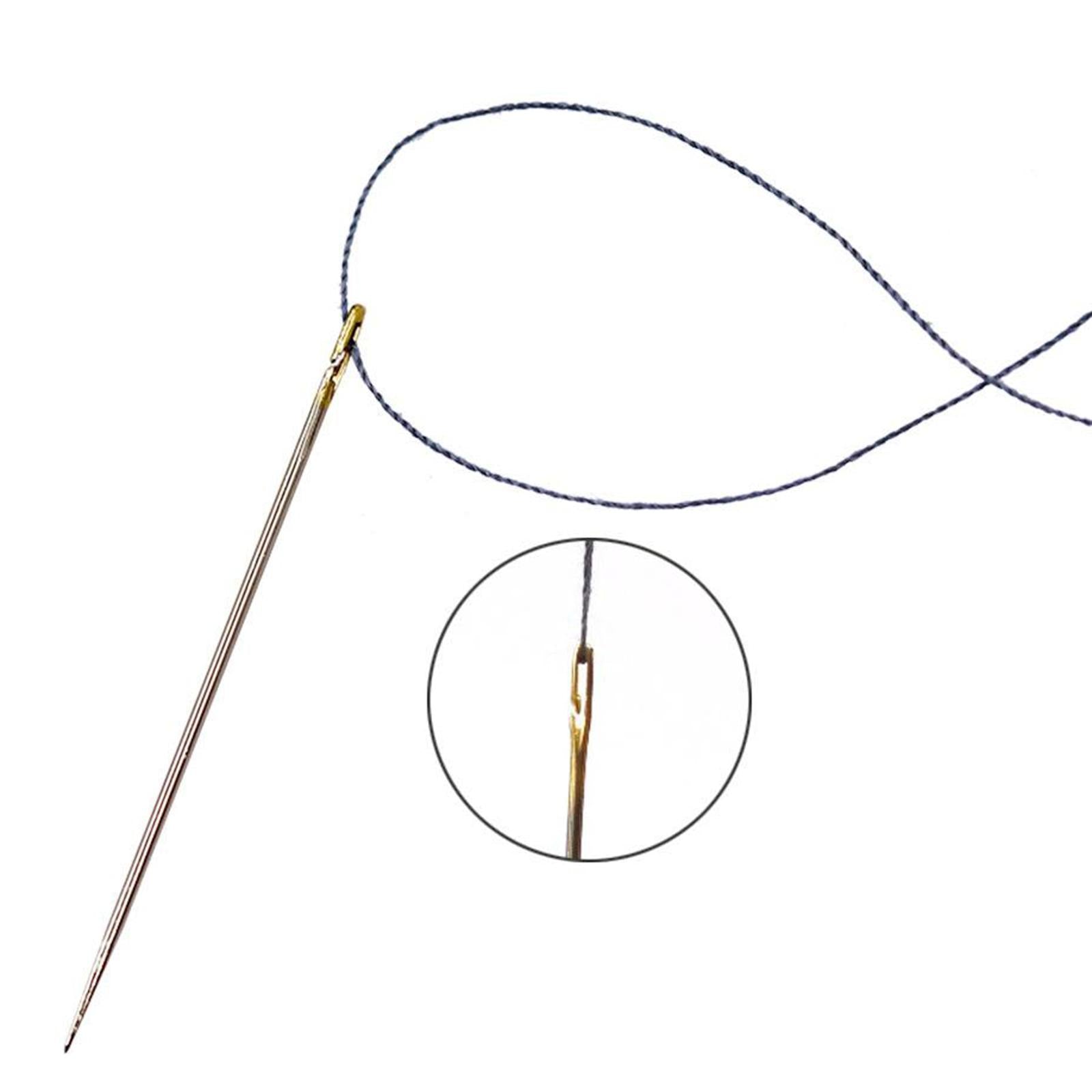 24x Self Threading Needles with Wooden Needle Case Brown_Golden Needles