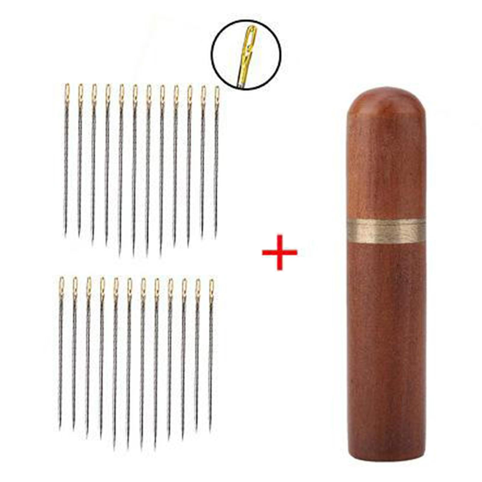 24x Self Threading Needles with Wooden Needle Case Brown_Golden Needles