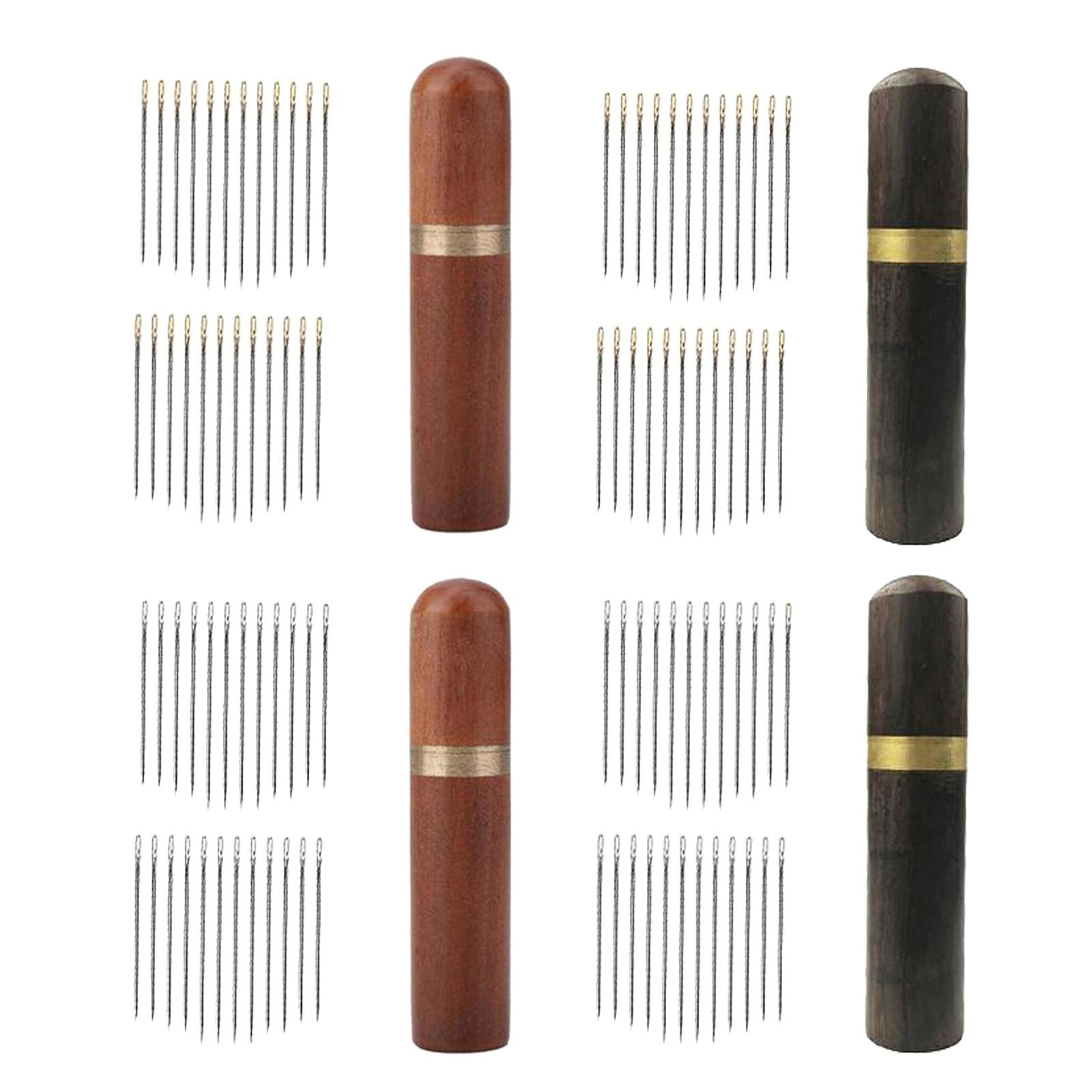 24x Self Threading Needles with Wooden Needle Case Brown_Golden Needles