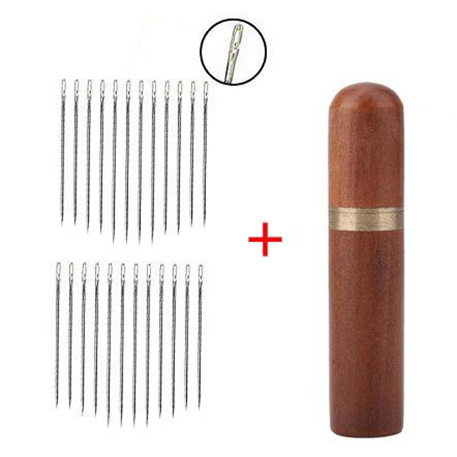 24x Self Threading Needles with Wooden Needle Case Brown_Silver Needles