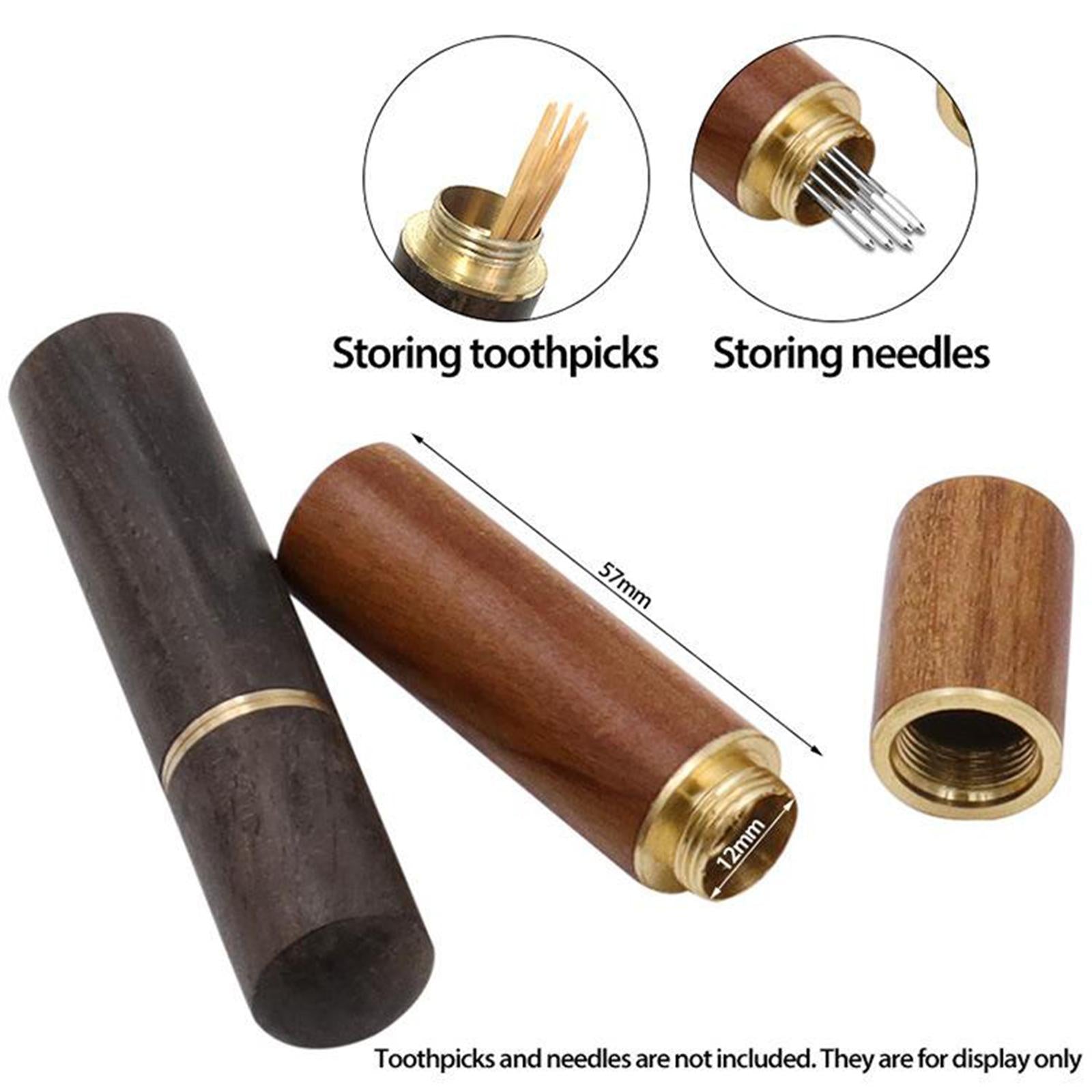 24x Self Threading Needles with Wooden Needle Case Brown_Silver Needles