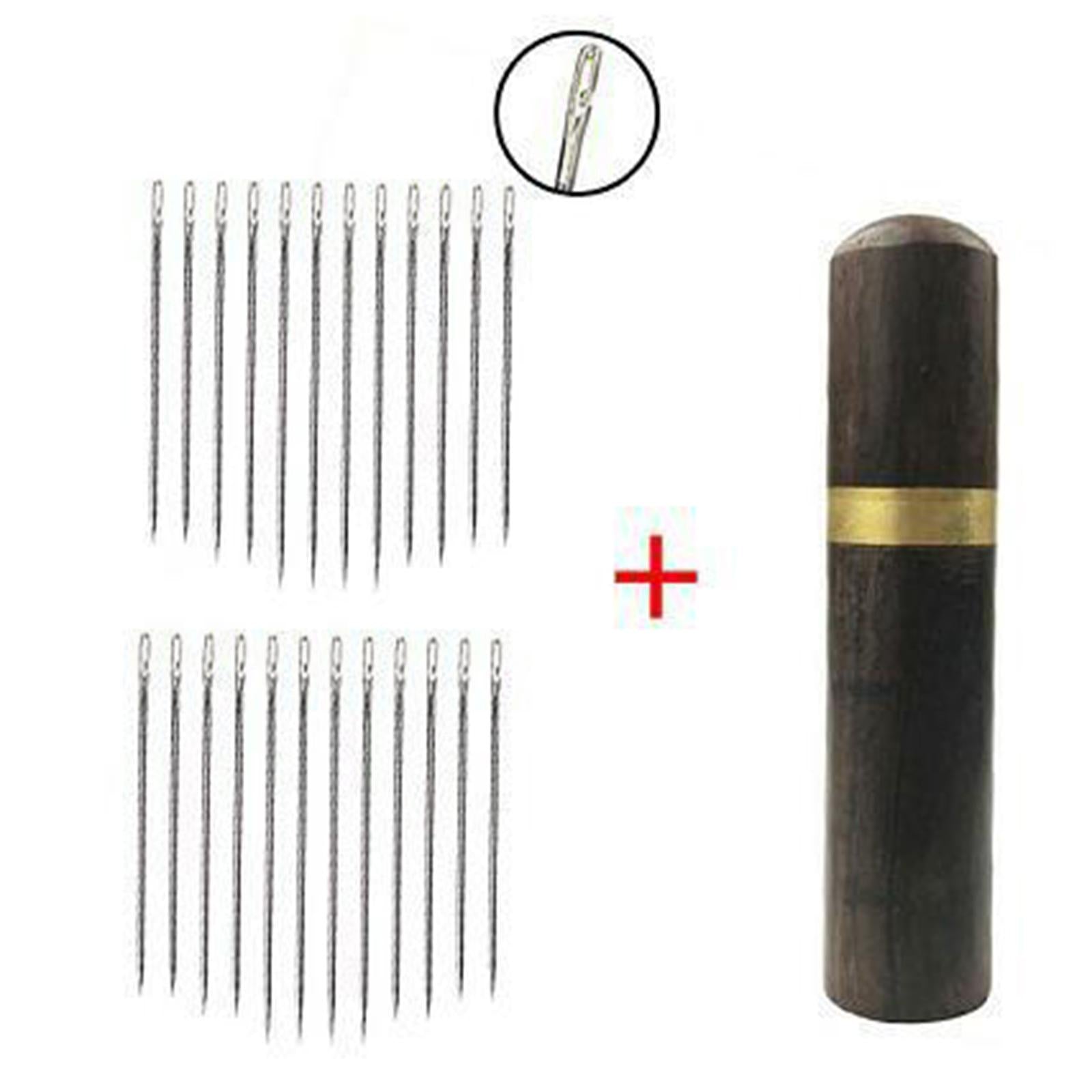 24x Self Threading Needles with Wooden Needle Case Black_Silver Needles