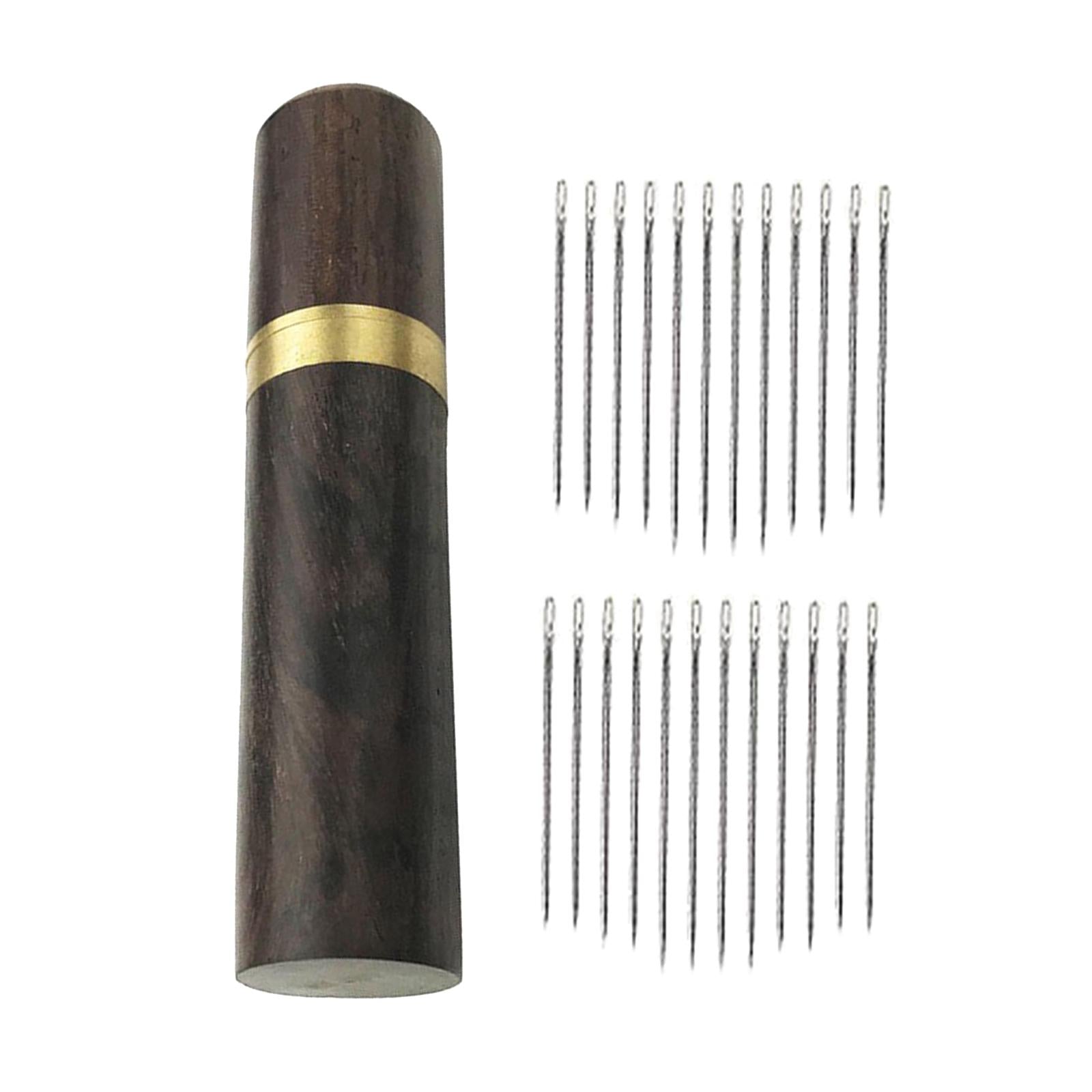 24x Self Threading Needles with Wooden Needle Case Black_Silver Needles
