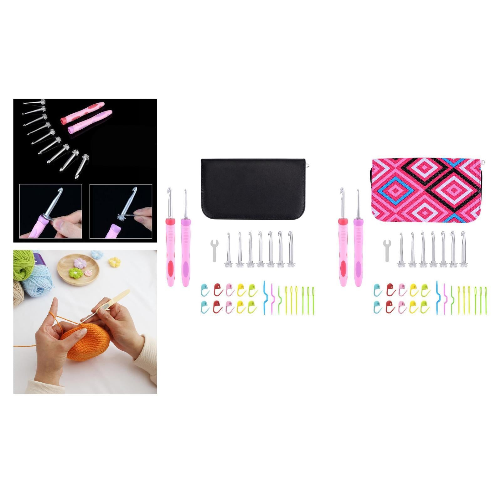 Aluminum Heads Hooks Crochet Comfortable Silicone Handle for Arthritic Hands Black