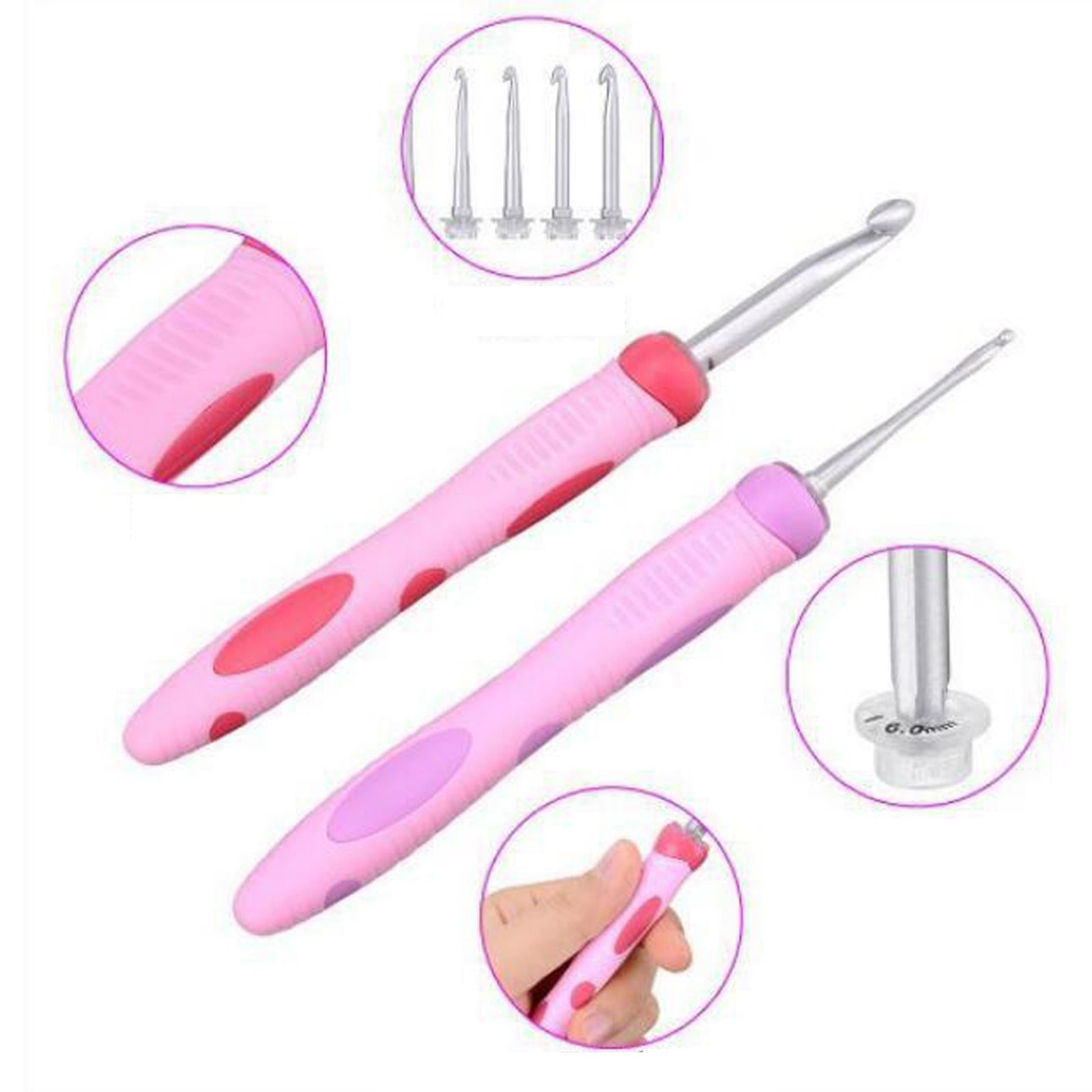 Aluminum Heads Hooks Crochet Comfortable Silicone Handle for Arthritic Hands Diamond Grid Pink