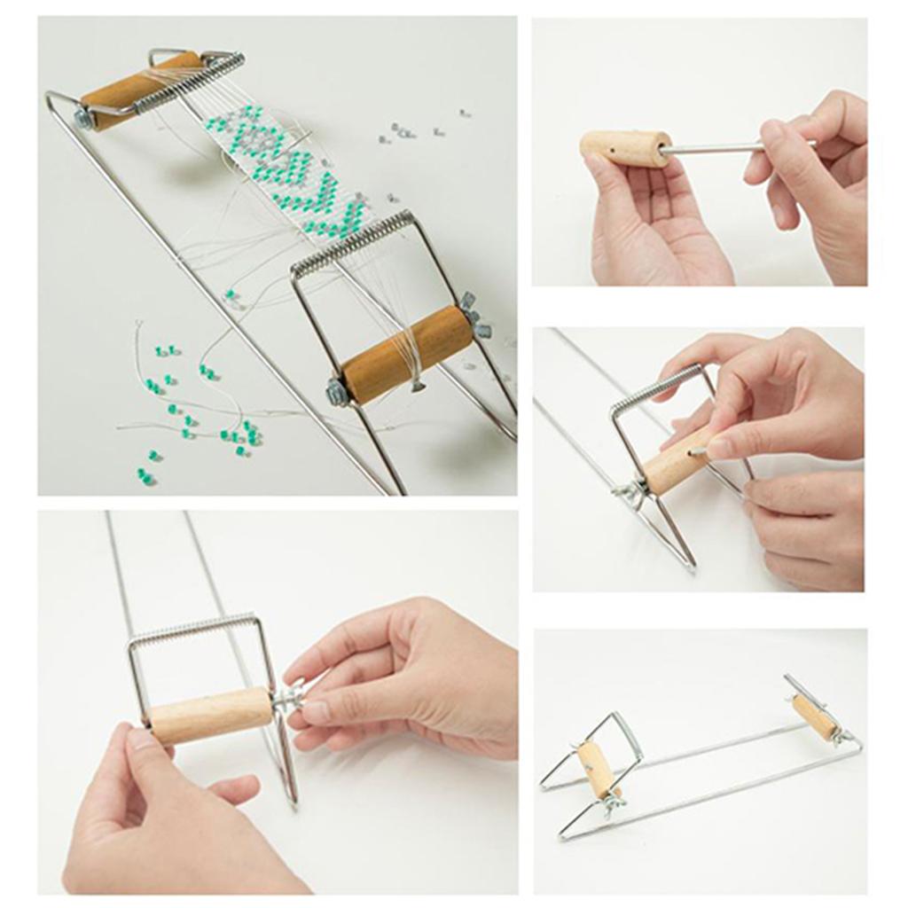 Stainless Steel&Wood Beading Loom for DIY Bracelet Knitting Machine Silver