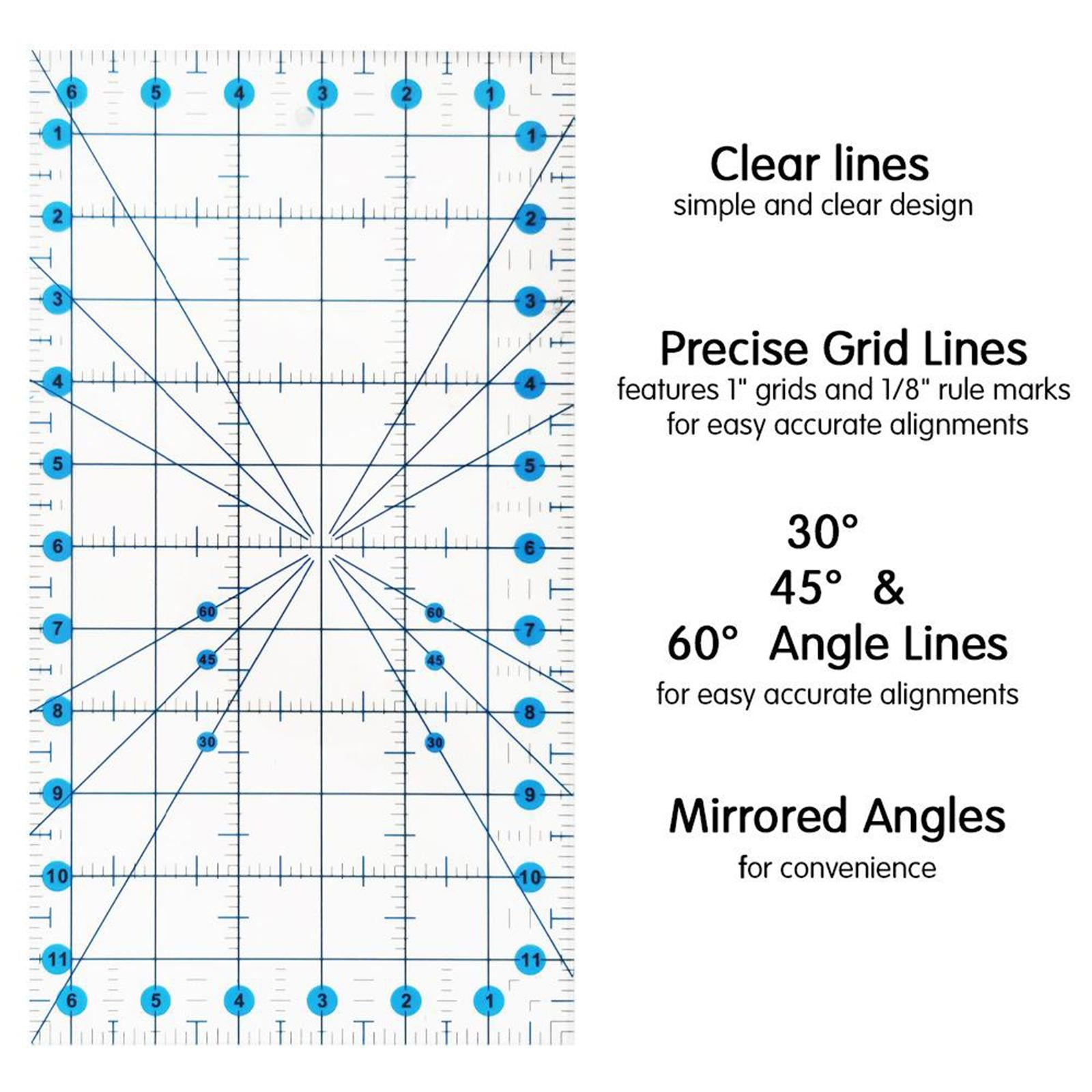 Transparent Acrylic Rectangle Quilting Ruler Easy Patchwork Tool 6.5x12in